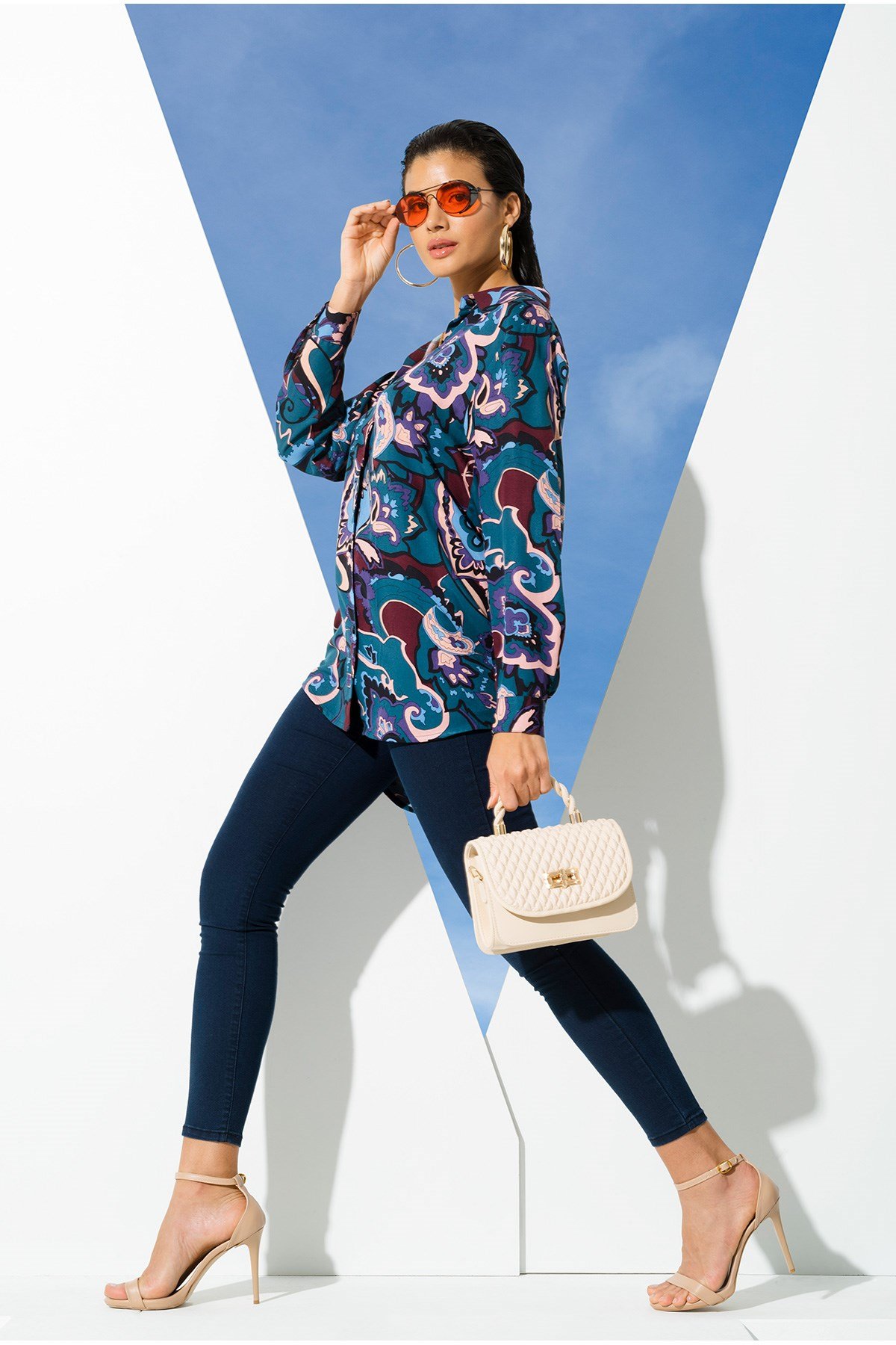 For You Woman/For You Moda For You Woman For You Woman Yeşil Etnik Desen Viskon Gömlek