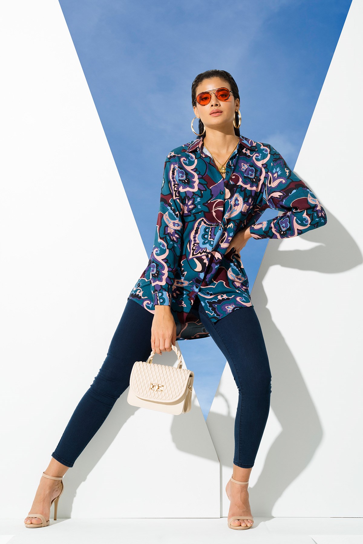 For You Woman/For You Moda For You Woman For You Woman Yeşil Etnik Desen Viskon Gömlek