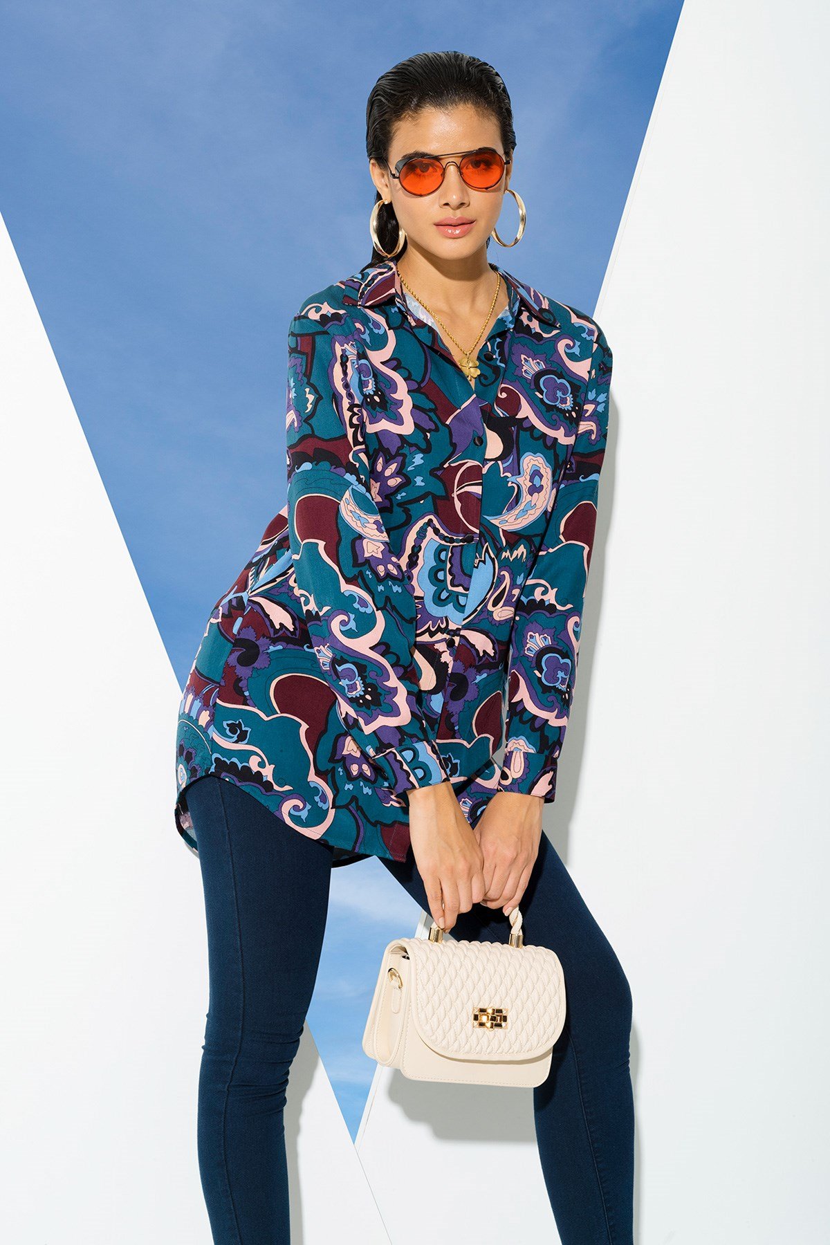 For You Woman/For You Moda For You Woman For You Woman Yeşil Etnik Desen Viskon Gömlek