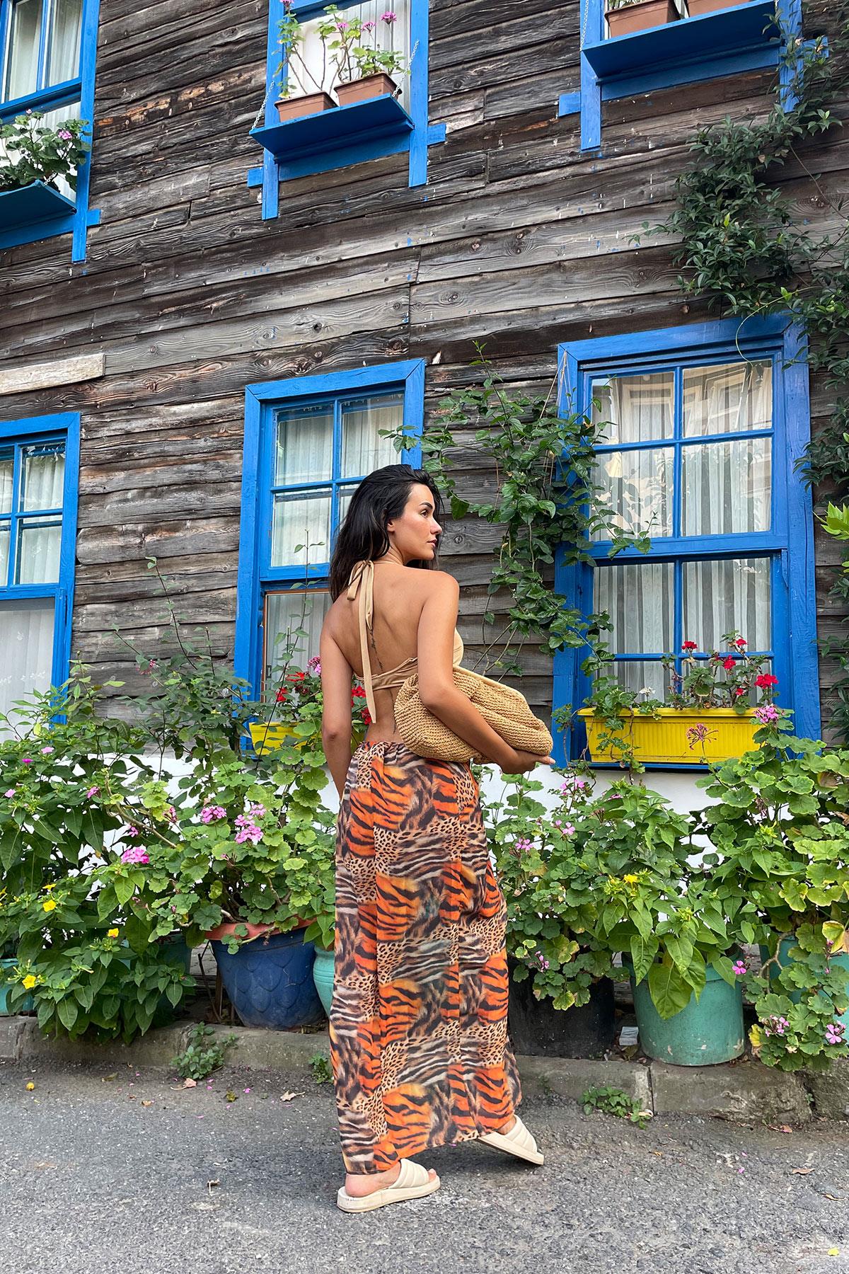 For You Woman Önden Bağlama Detaylı Şifon Leopar Siyah Eetek For You Woman Önden Bağlama Detaylı Şifon Leopar Etek