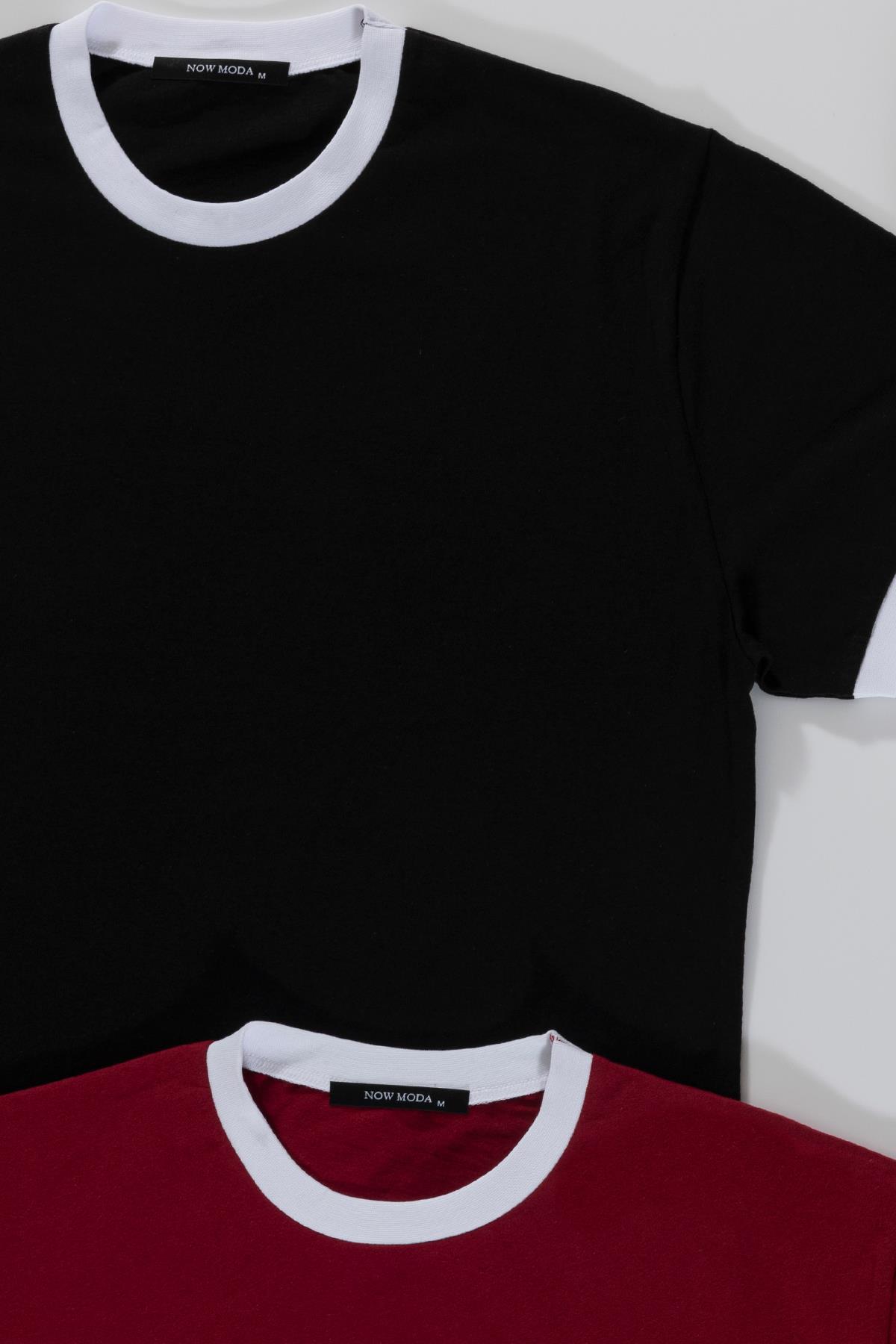 Now Moda 2'li Garnili Bordo Siyah Tshirt Now Moda 2'li Garnili Bordo Siyah Tshirt