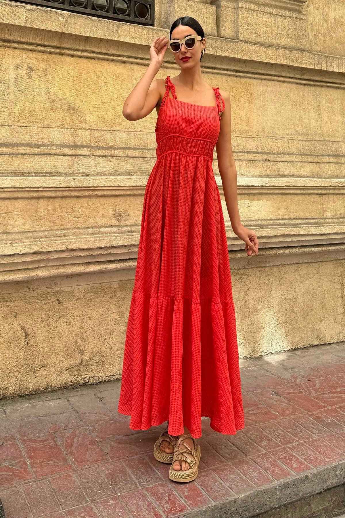 Now Moda Askılı Gipeli Gofre Uzun Turuncu Elbise Now Moda Askılı Gipeli Gofre Uzun Turuncu Elbise