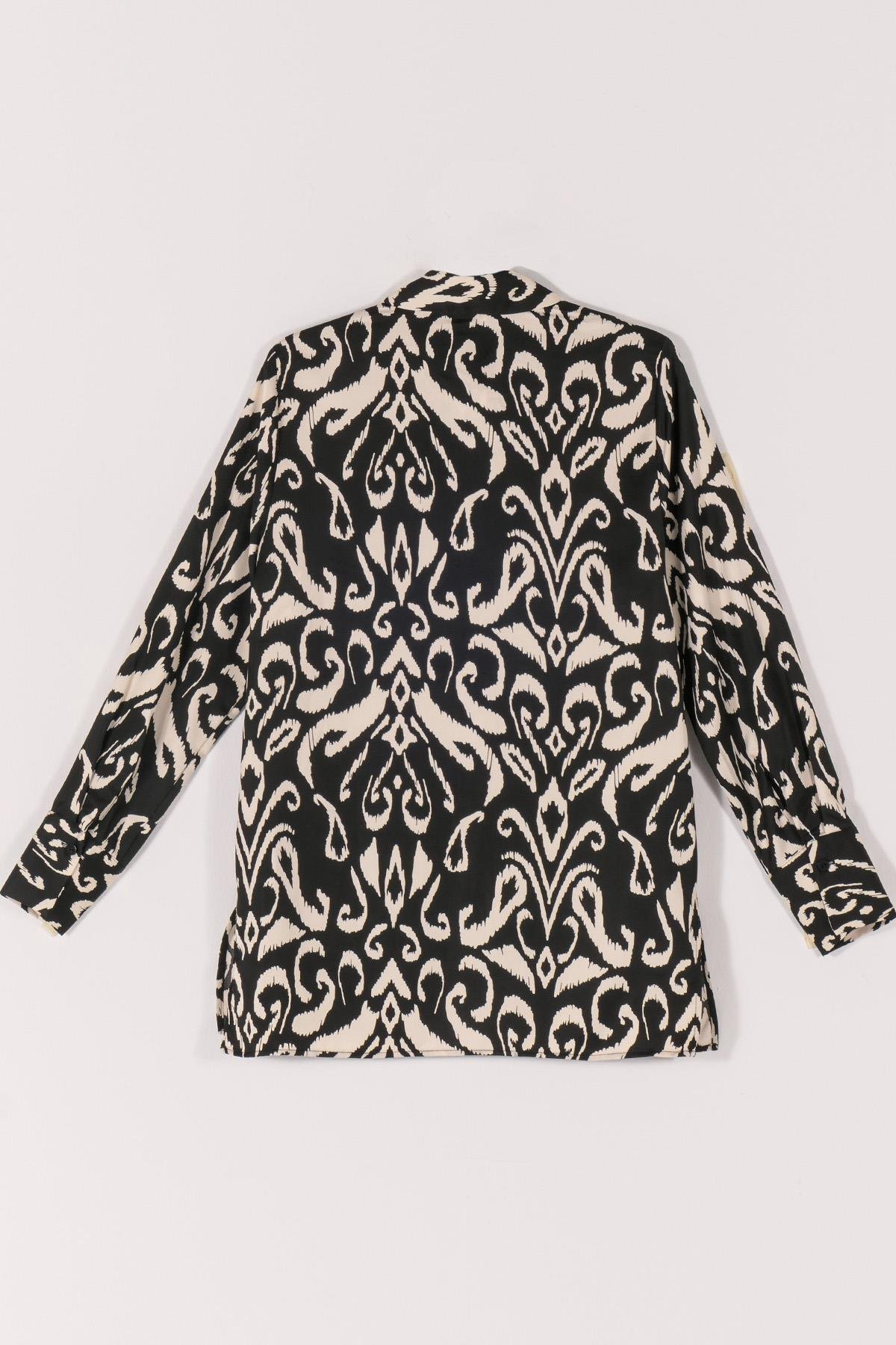 Now Moda Desenli Saten Siyah Gömlek Now Moda Desenli Saten Siyah Gömlek