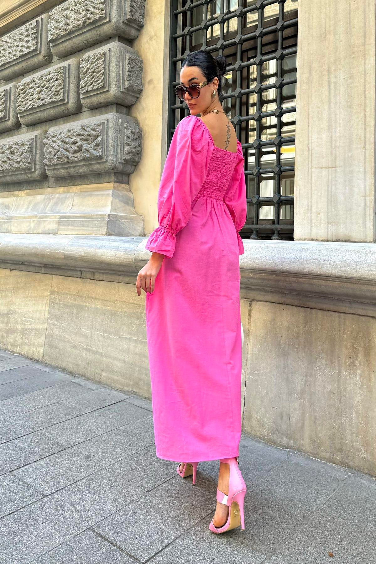 Now Moda Doğal Viskon Gipeli Uzun Fuşya Elbise Now Moda Doğal Viskon Gipeli Uzun Fuşya Elbise