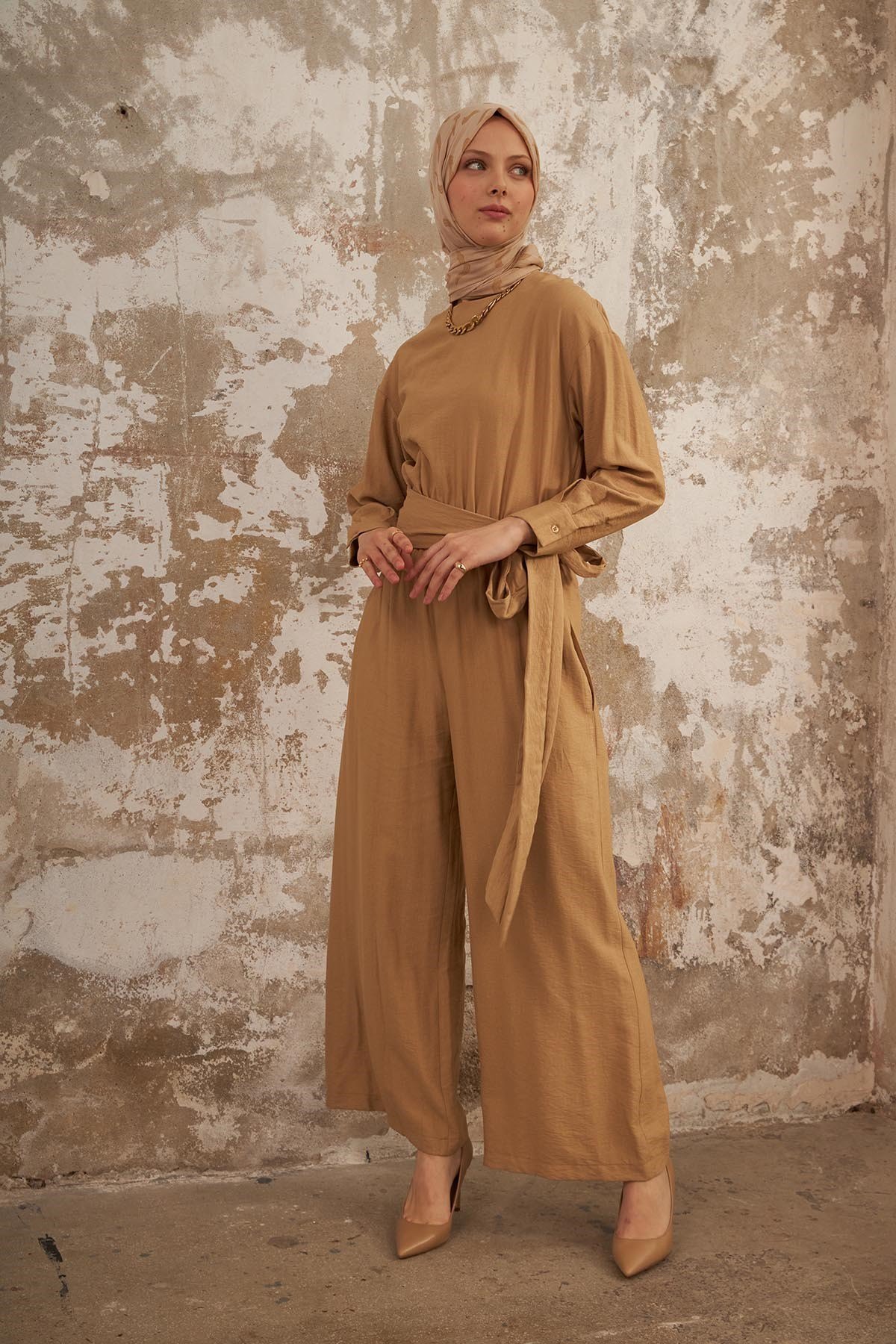 DESENLİ NATUREL KREP ŞAL - KREM