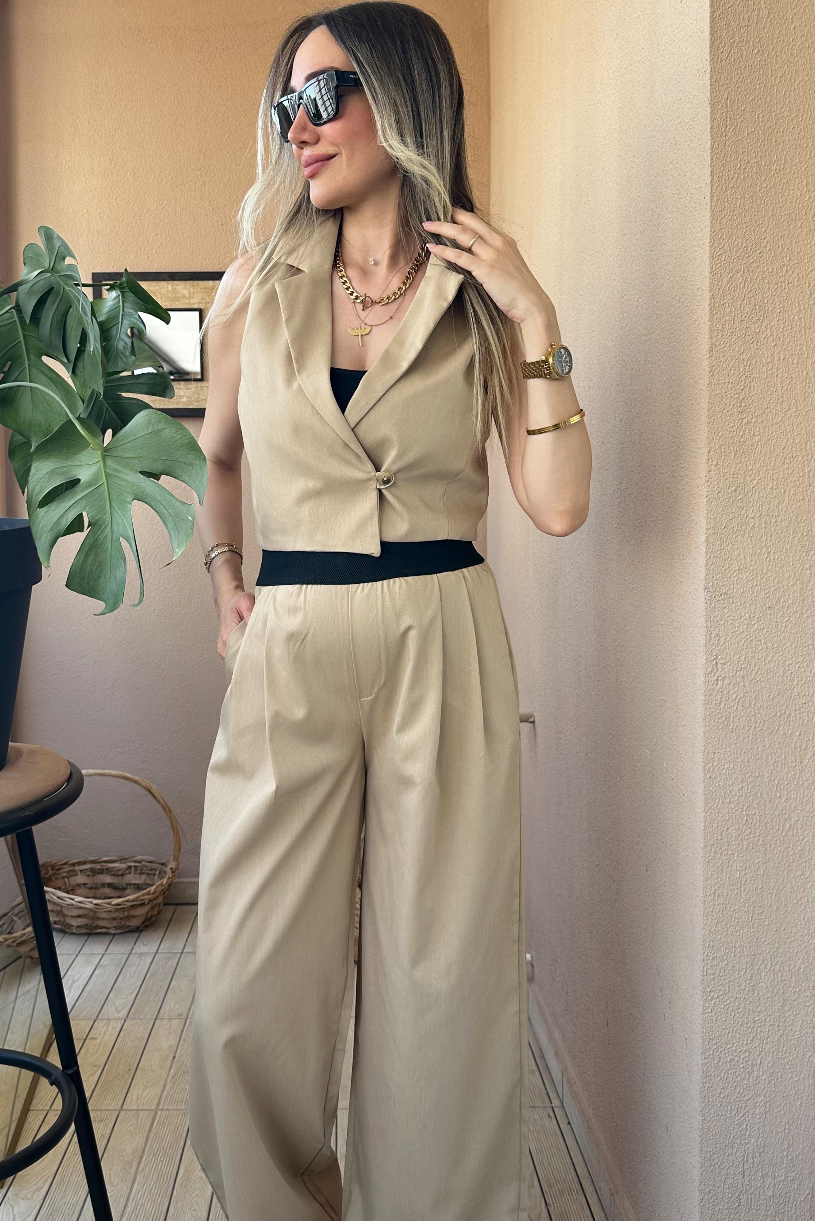 Camel yelek pantolon takım
