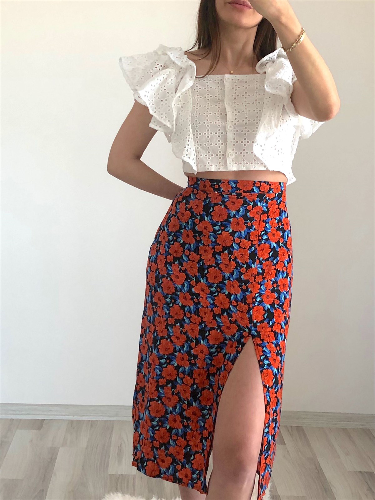 Çiçekli viskon etek