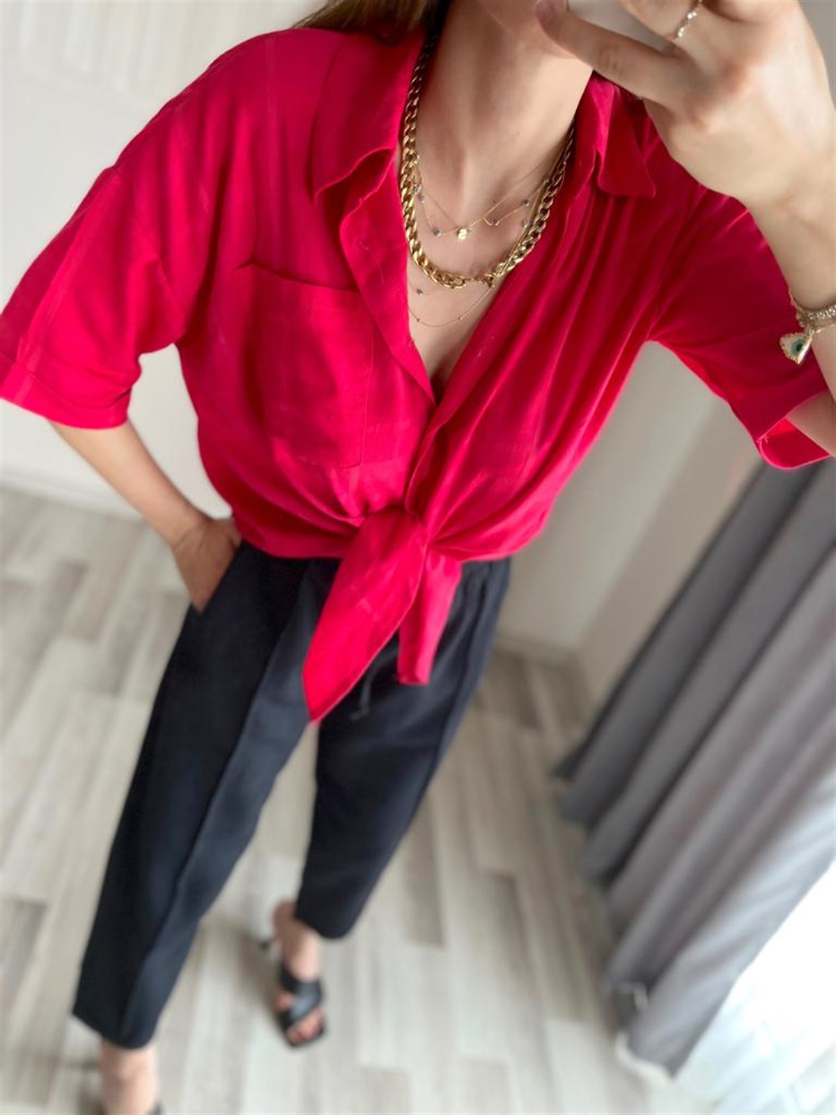 Fuşya Keten Gömlek