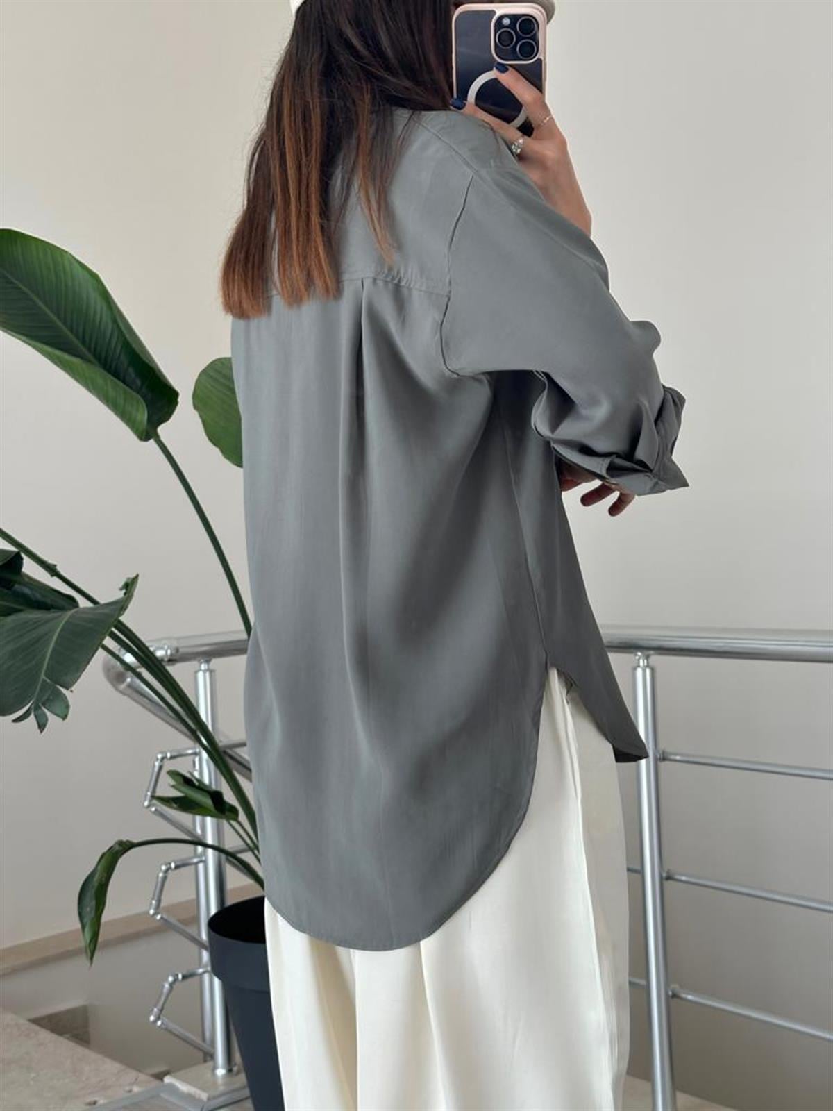 Haki Modal Kumaş Gömlek