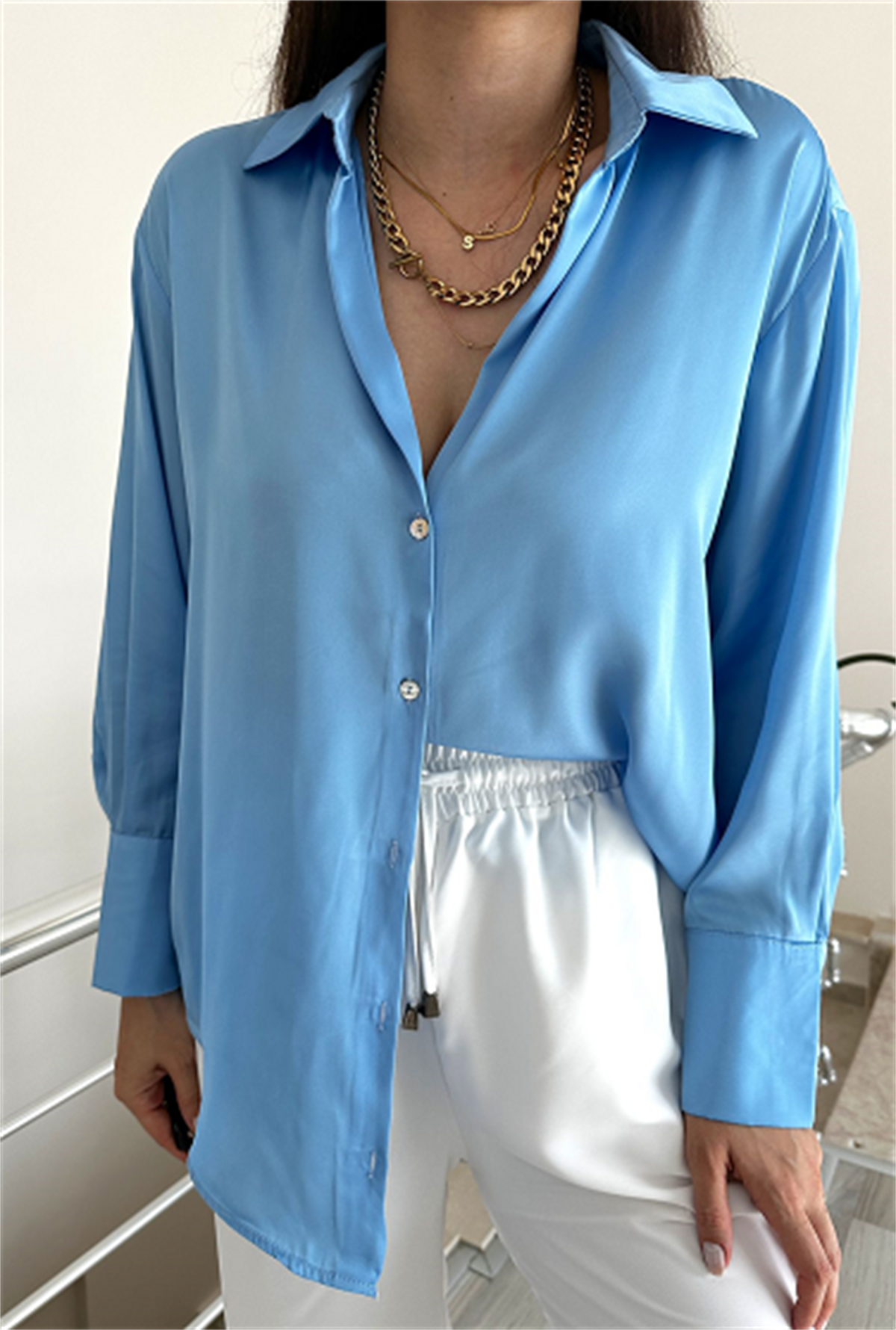 Mavi Basic Saten Gömlek 