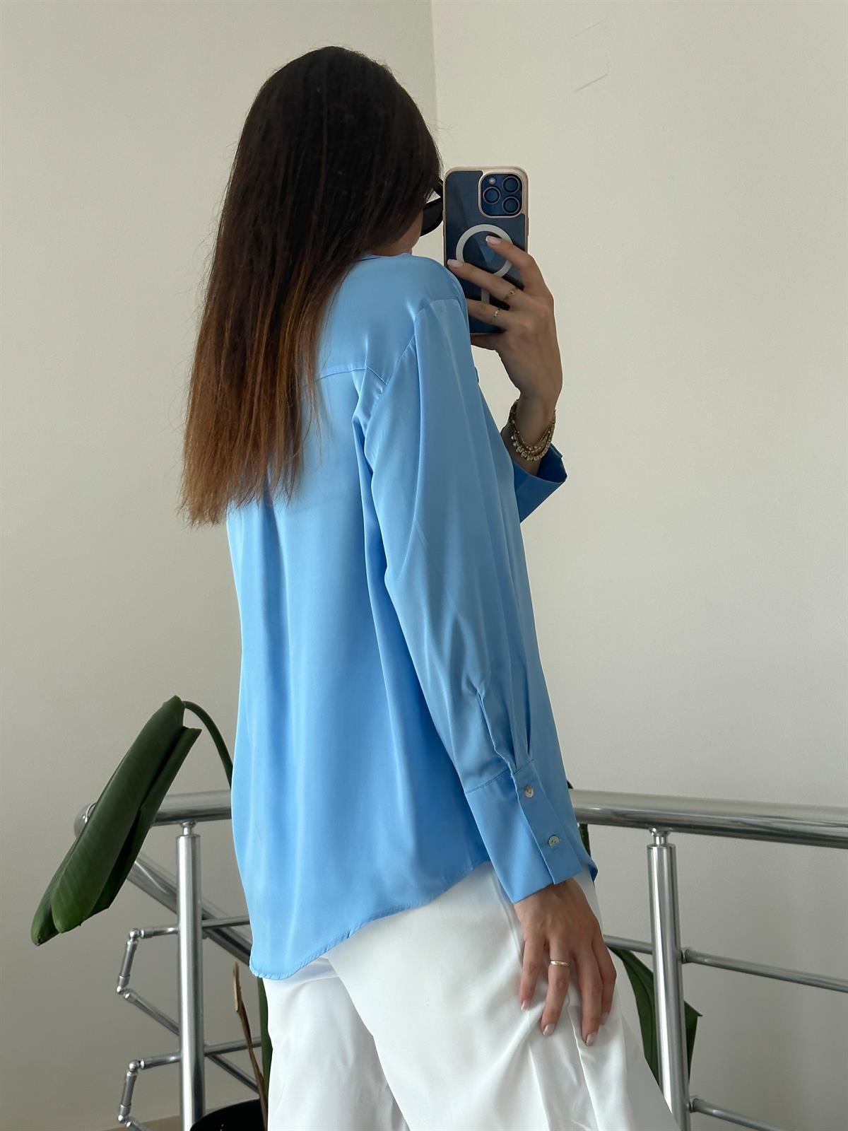 Mavi Basic Saten Gömlek 