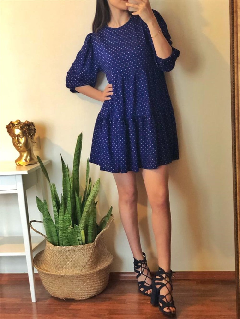 Mavi Puantiyeli Elbise