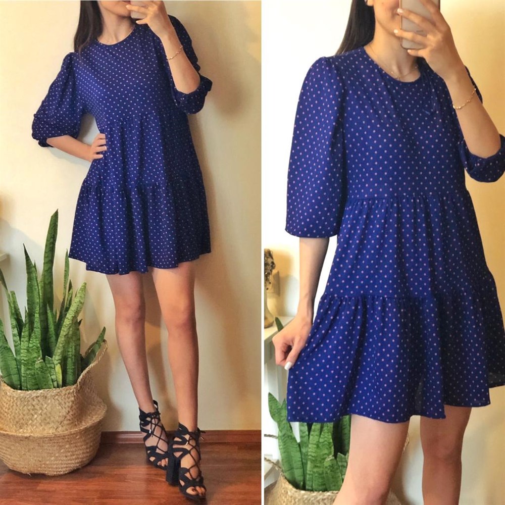 Mavi Puantiyeli Elbise