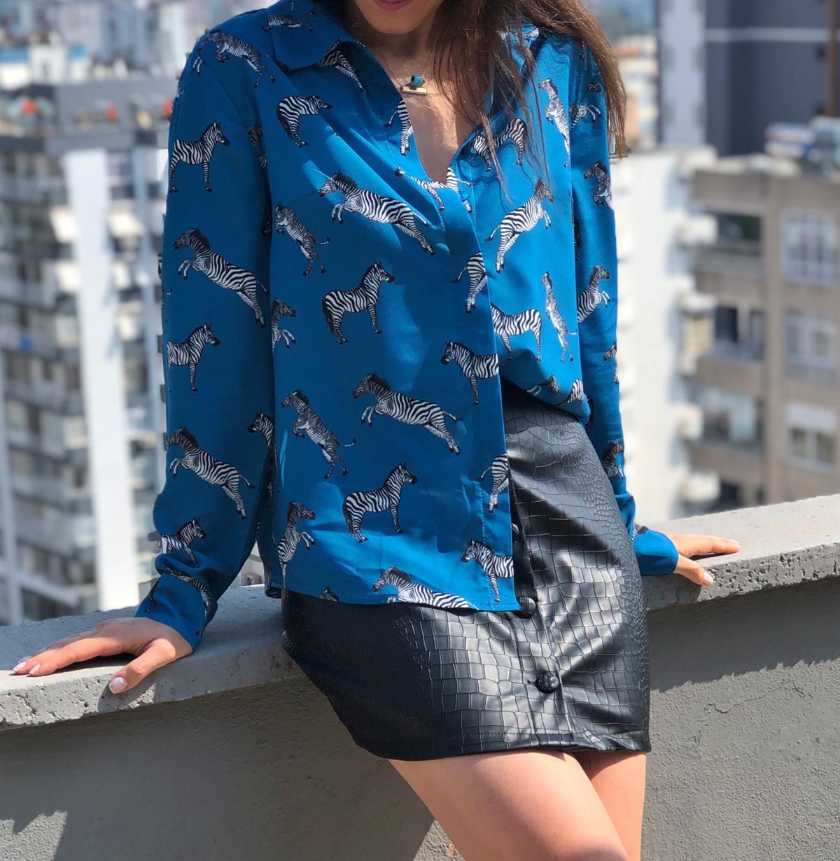Mavi Zebra Desenli Gömlek
