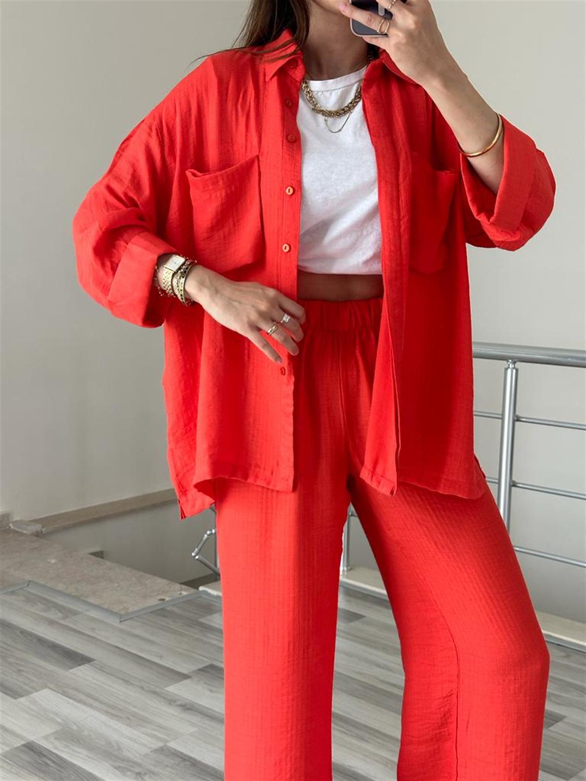 Nar çiçeği gömlek takım