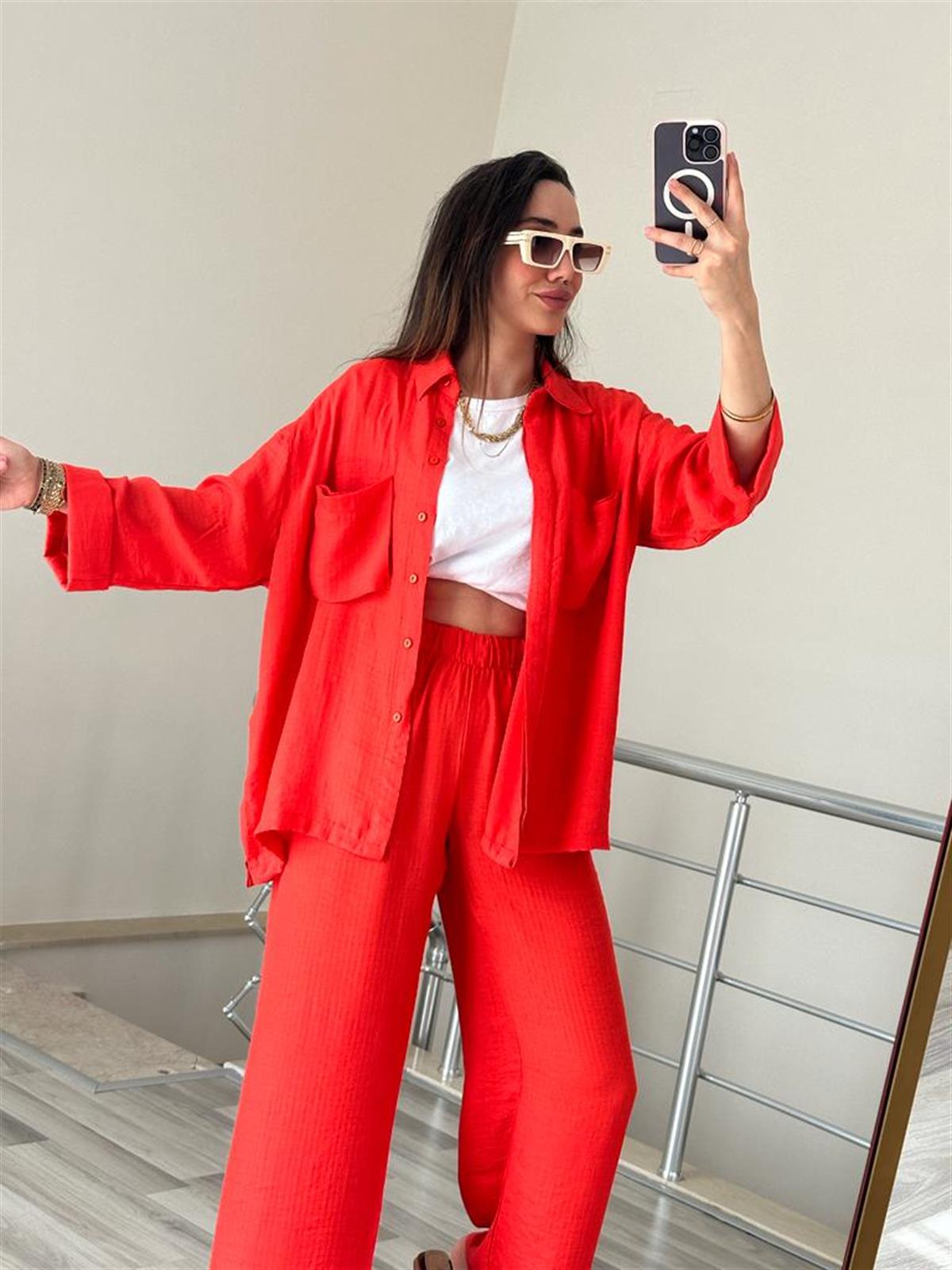 Nar çiçeği gömlek takım