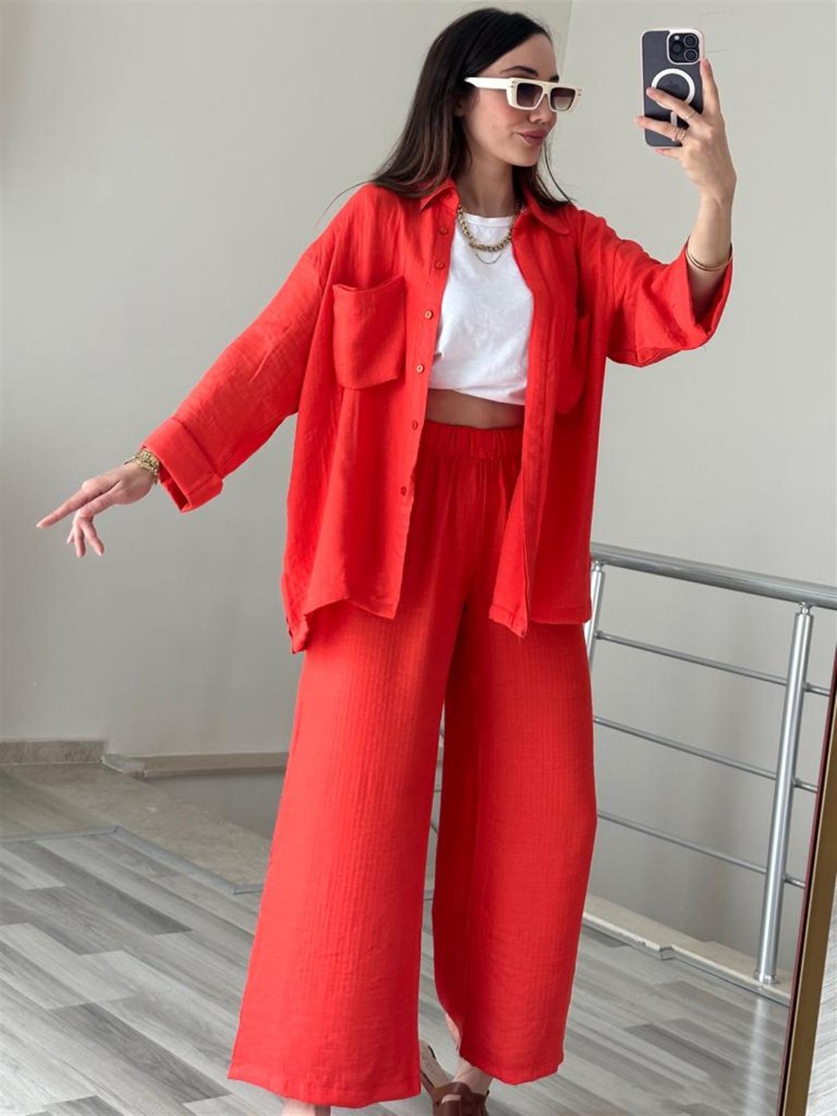 Nar çiçeği gömlek takım