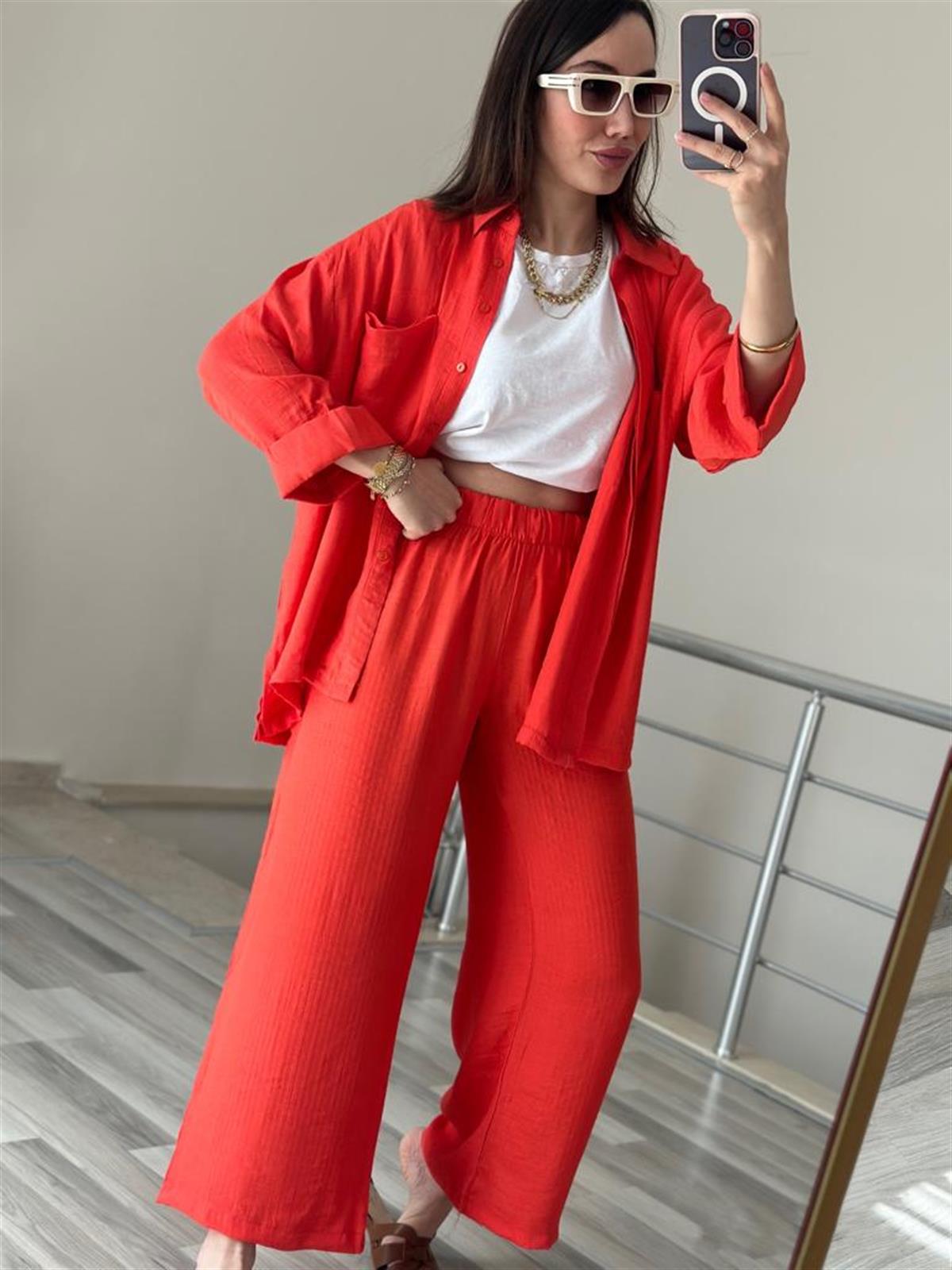 Nar çiçeği gömlek takım