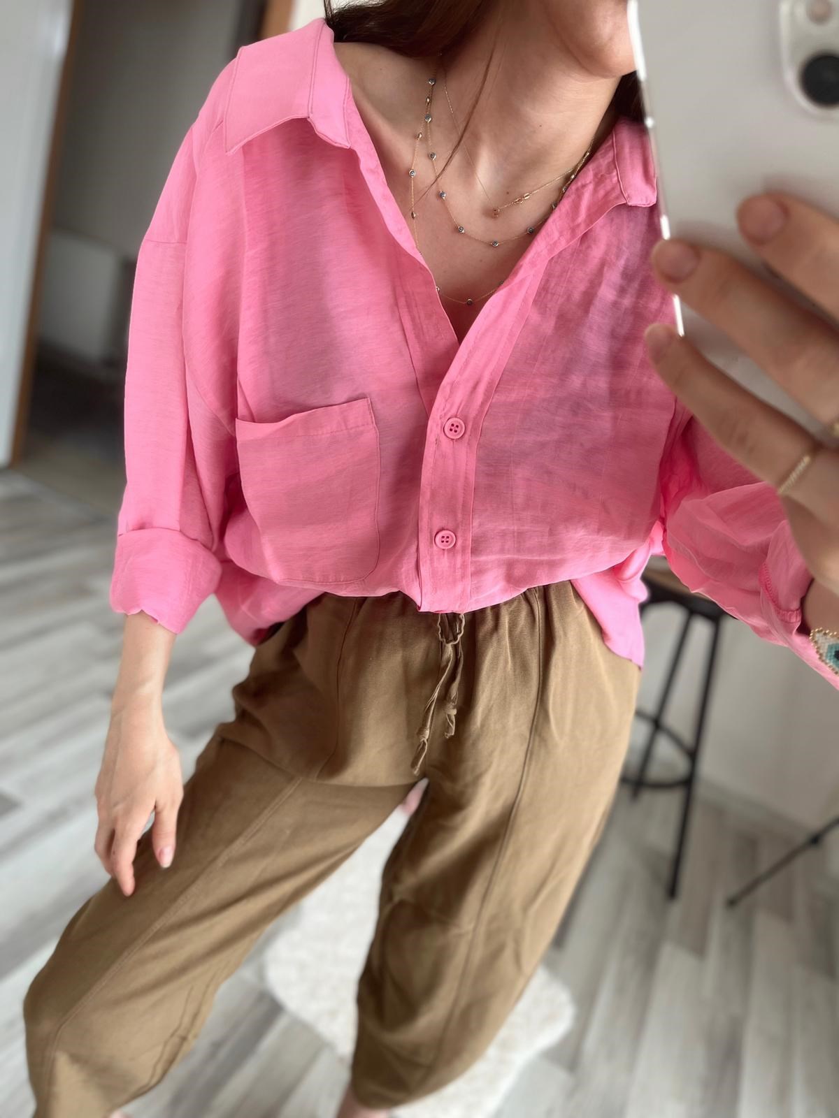 Pembe Düşük Omuz Oversize Gömlek