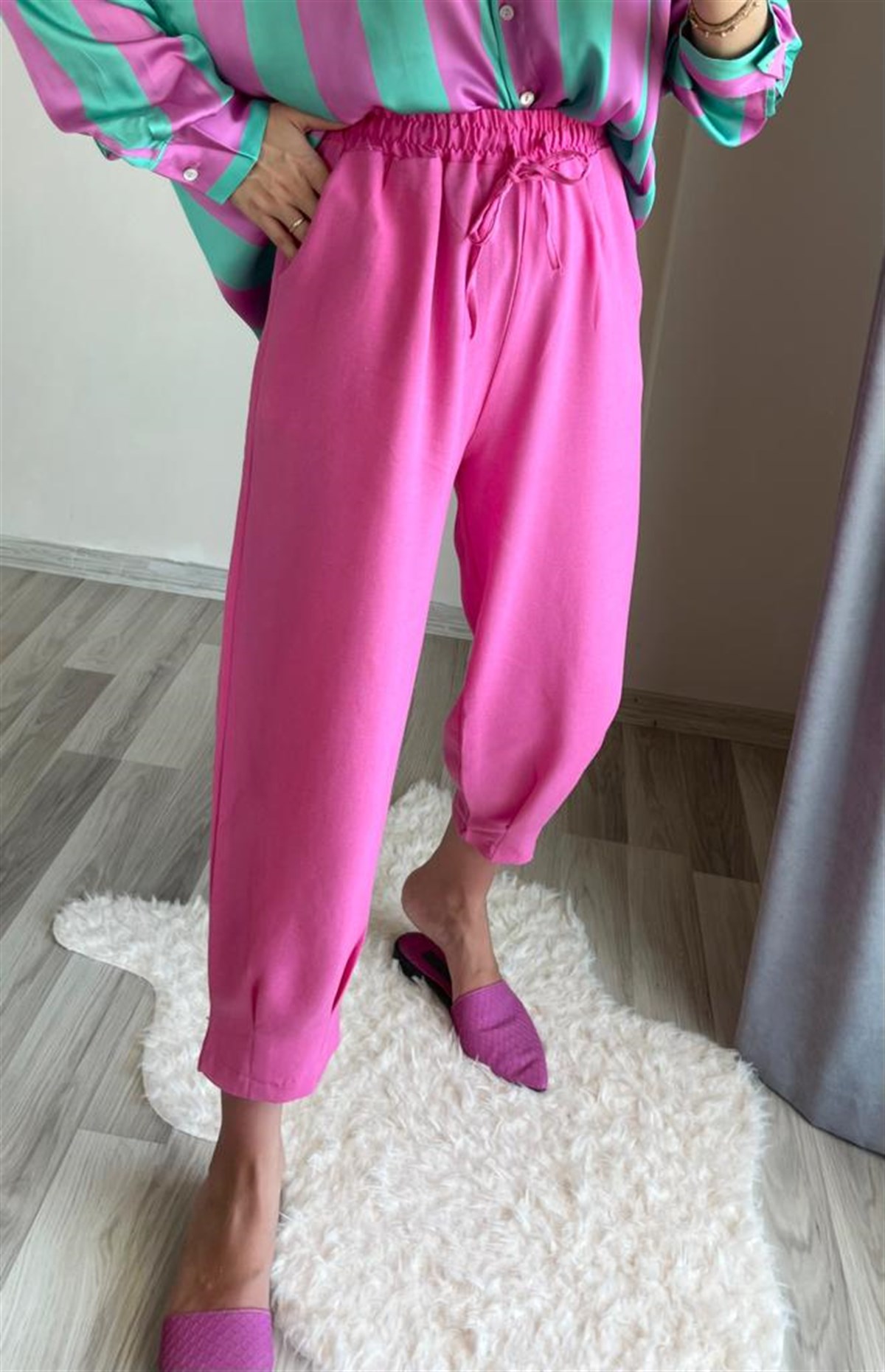 Pembe Keten Pantolon