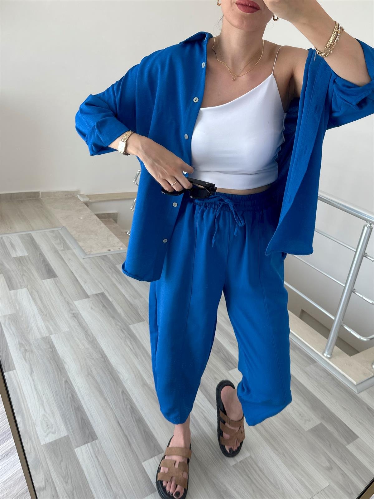 Saks Mavi Keten Takım