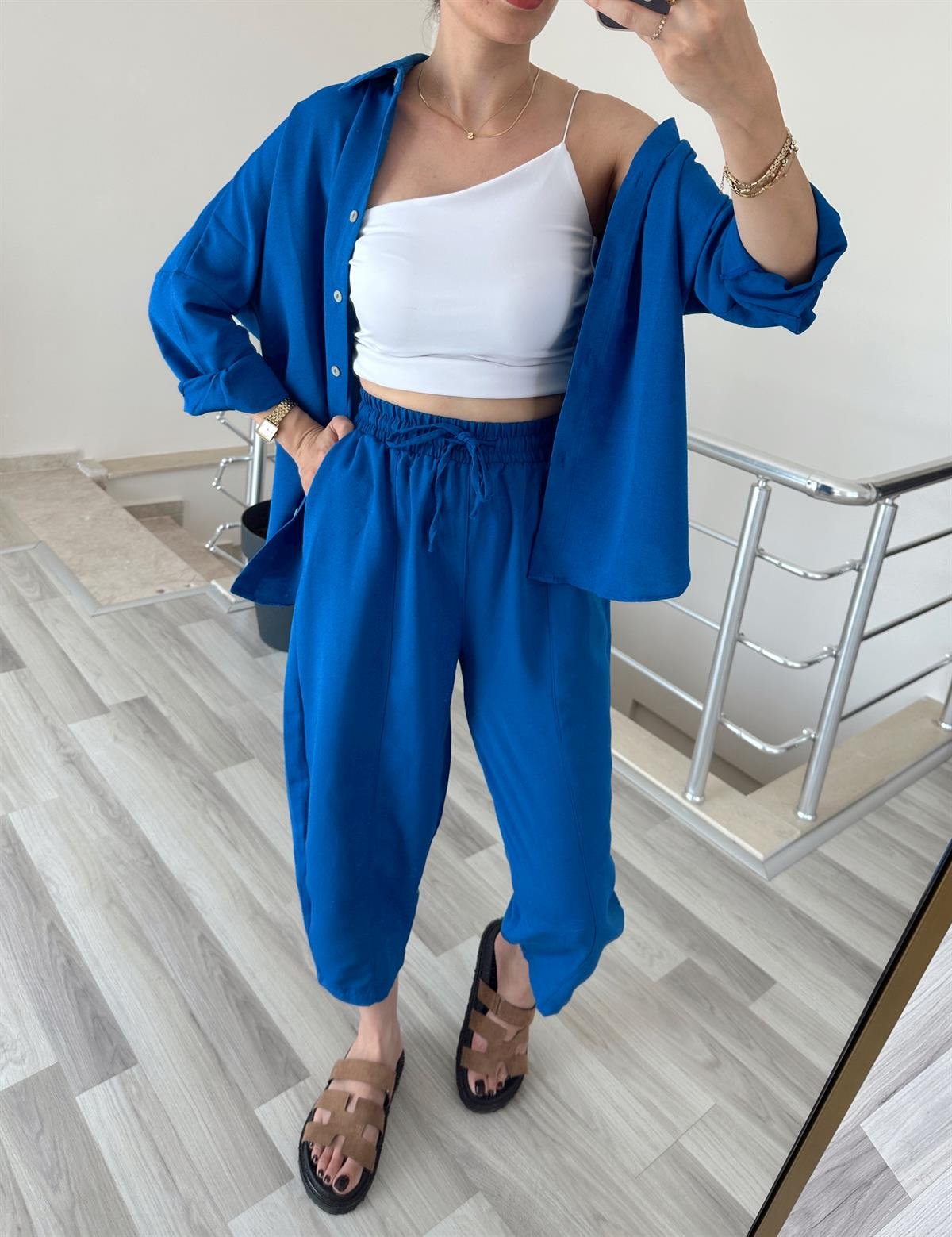 Saks Mavi Keten Takım