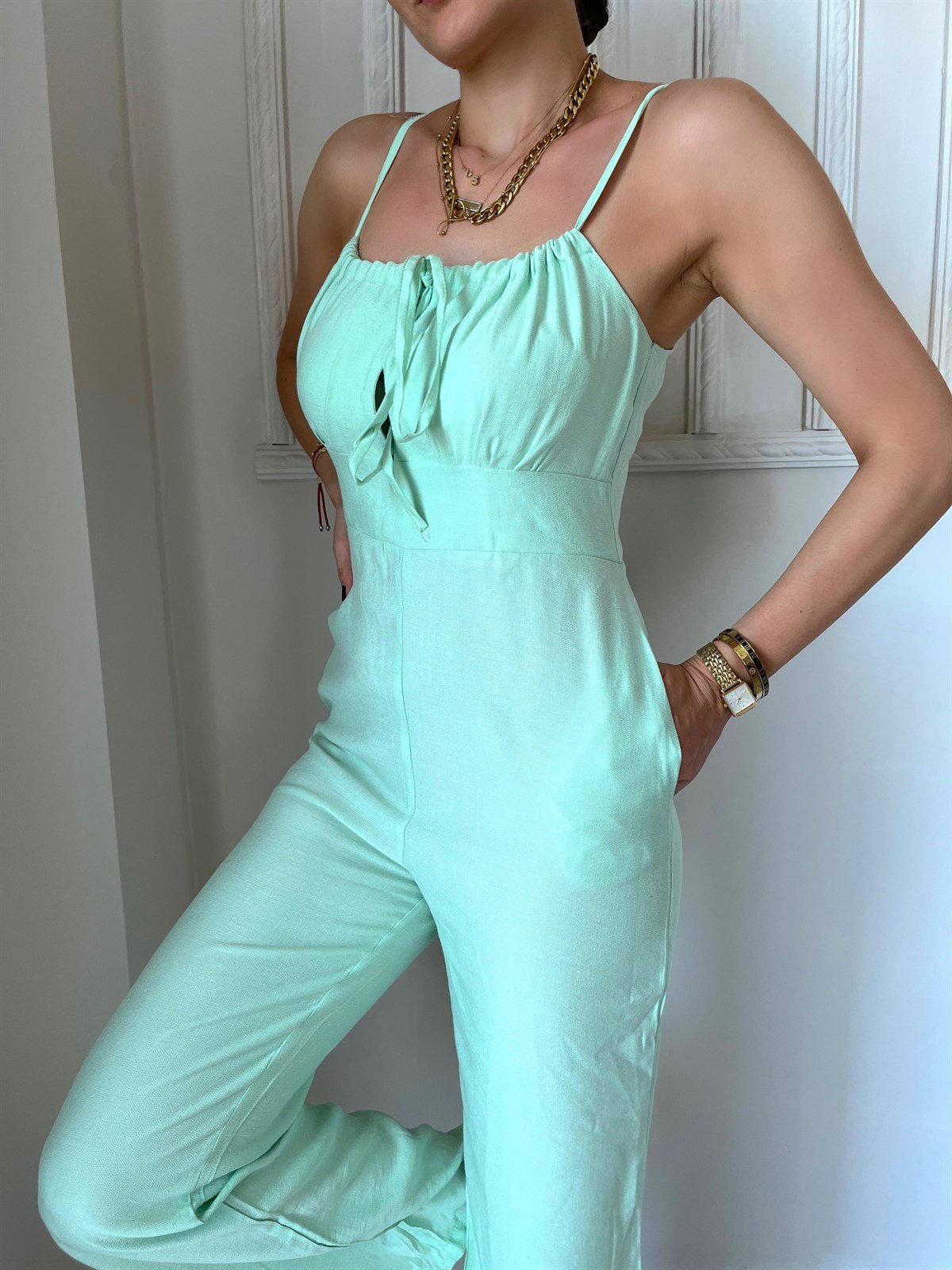 Su Yeşili Keten Tulum