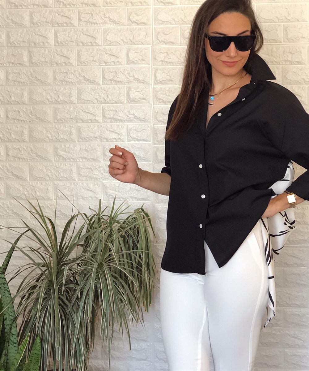 Tasarım Poplin Siyah Gömlek