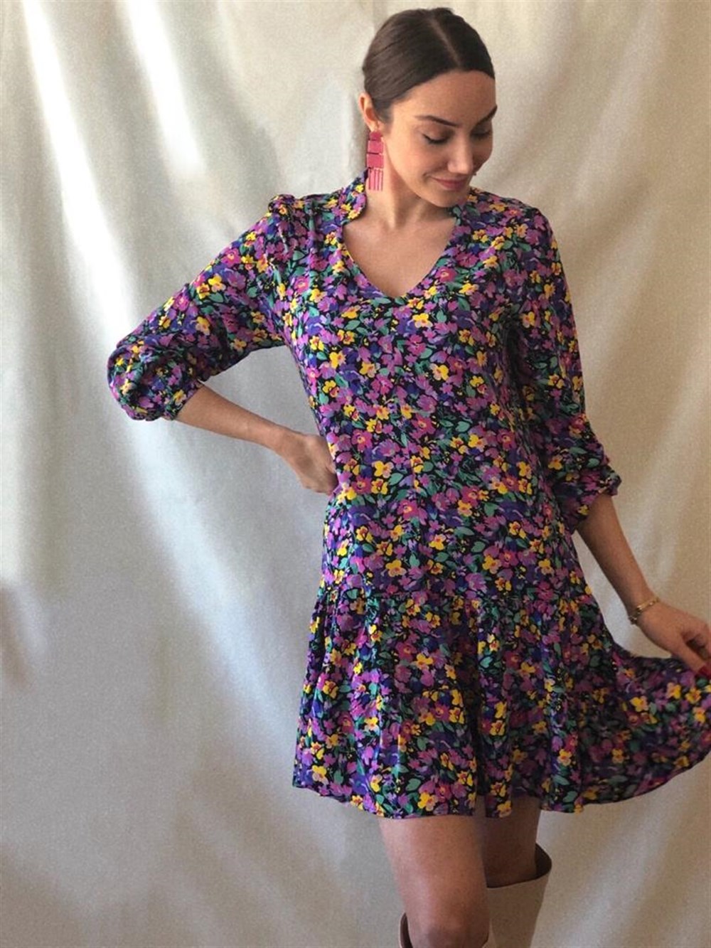 Viskon Çiçekli Elbise