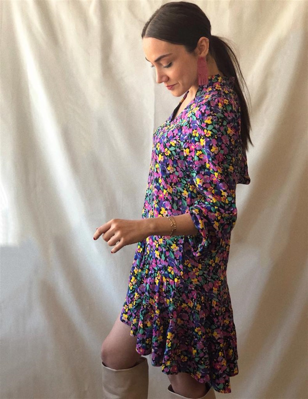 Viskon Çiçekli Elbise