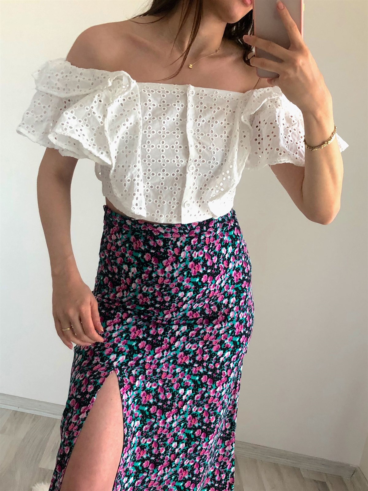 Viskon Çiçekli Etek