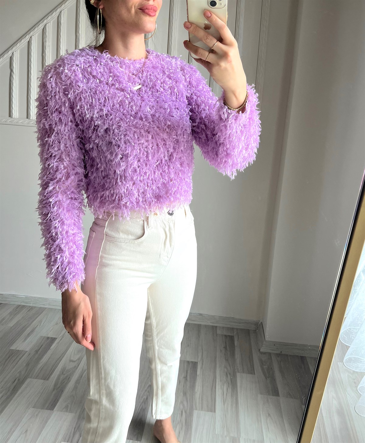 Yumoş Püsküllü Lila Bluz