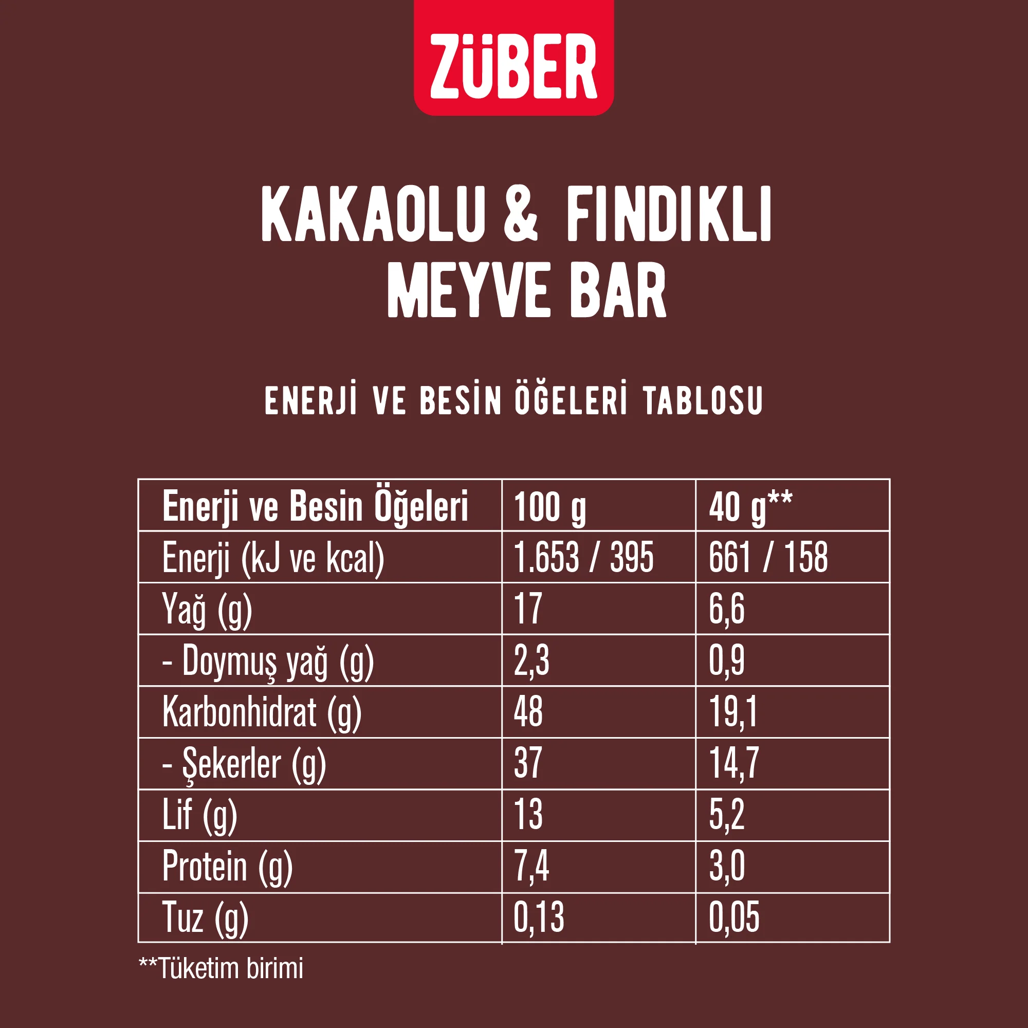 Kakaolu - Fındıklı Meyve Bar 40 g
