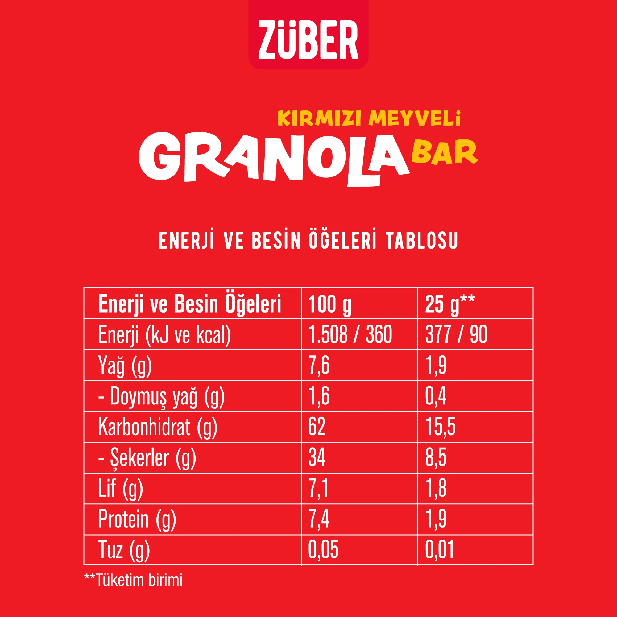 Kırmızı Meyveli Granola Bar 25 g