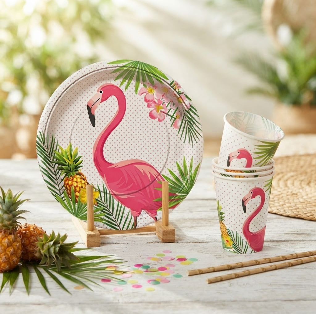 Flamingo Temalı Tabak ve Bardak Seti (8 Kişilik)