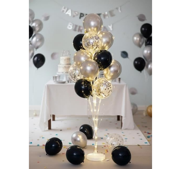 Led Işıklı Siyah & Gümüş 13 lü Balon Standı Seti