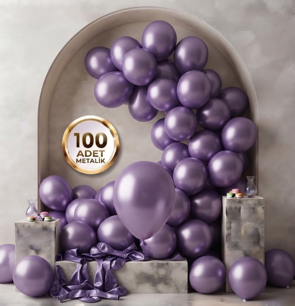 Lila Metalik Balon (100 adet)