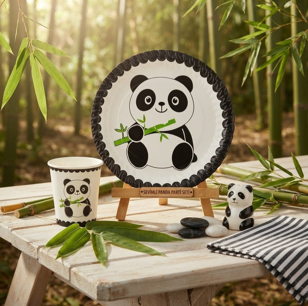 Panda Temalı Tabak ve Bardak Seti (8 Kişilik)