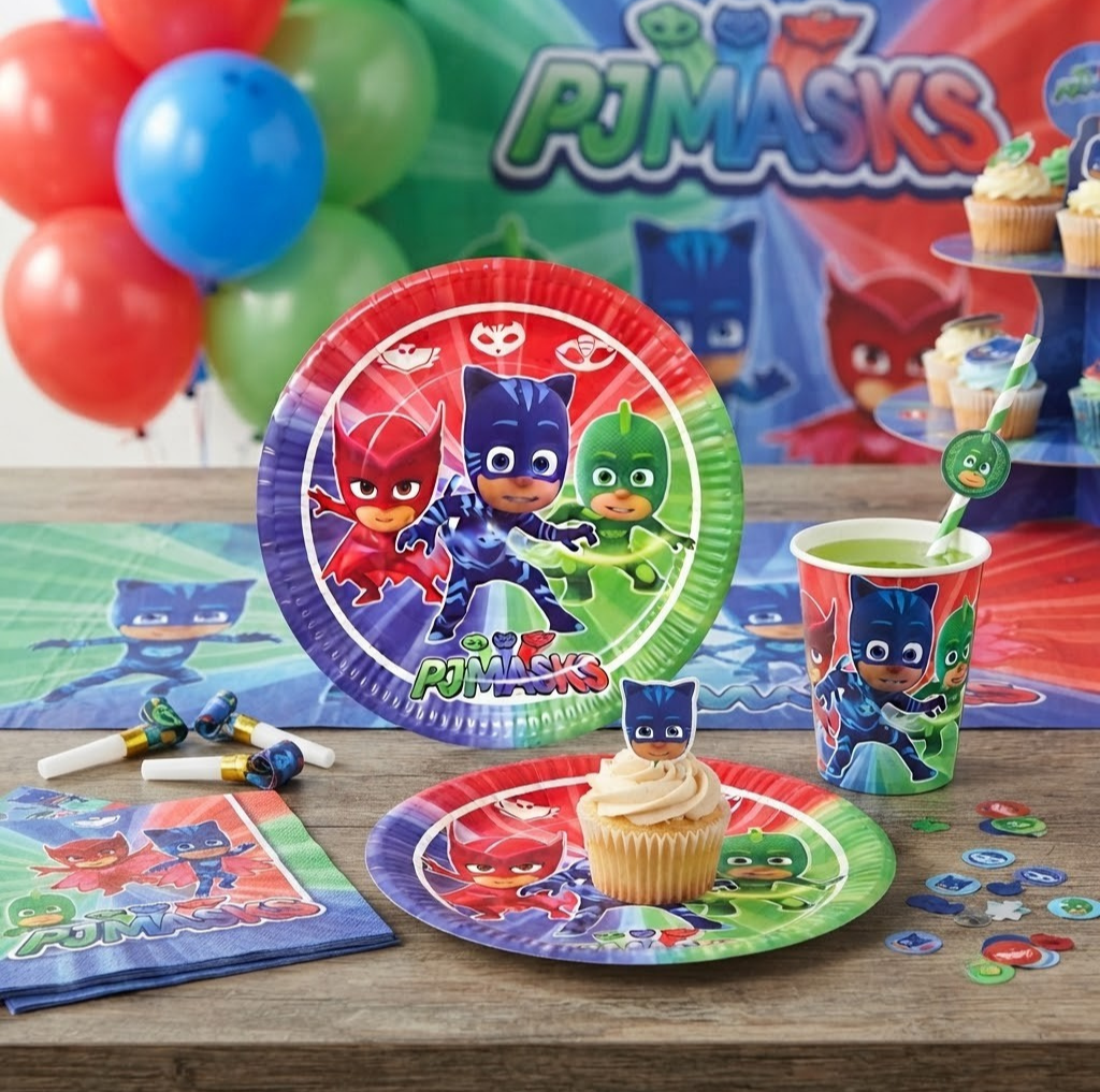 Pijamaskeli Temalı Tabak ve Bardak Seti (8 Kişilik)