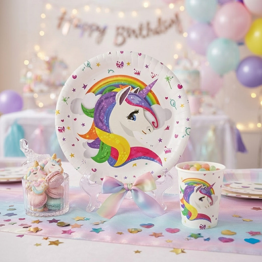 Unicorn Temalı Tabak ve Bardak Seti (8 Kişilik)