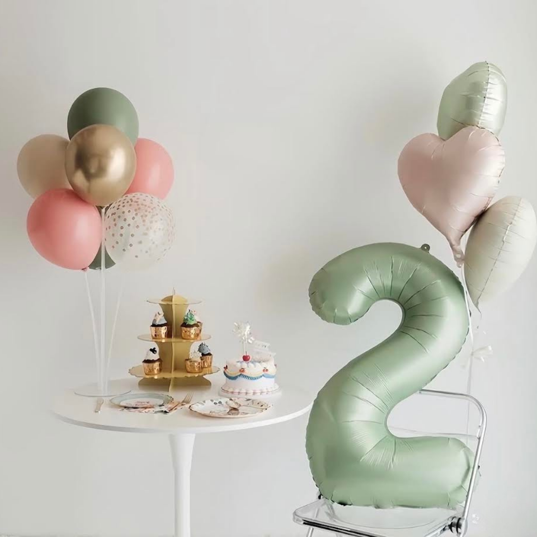 Zeytin Yeşili Rakam Balon Seti