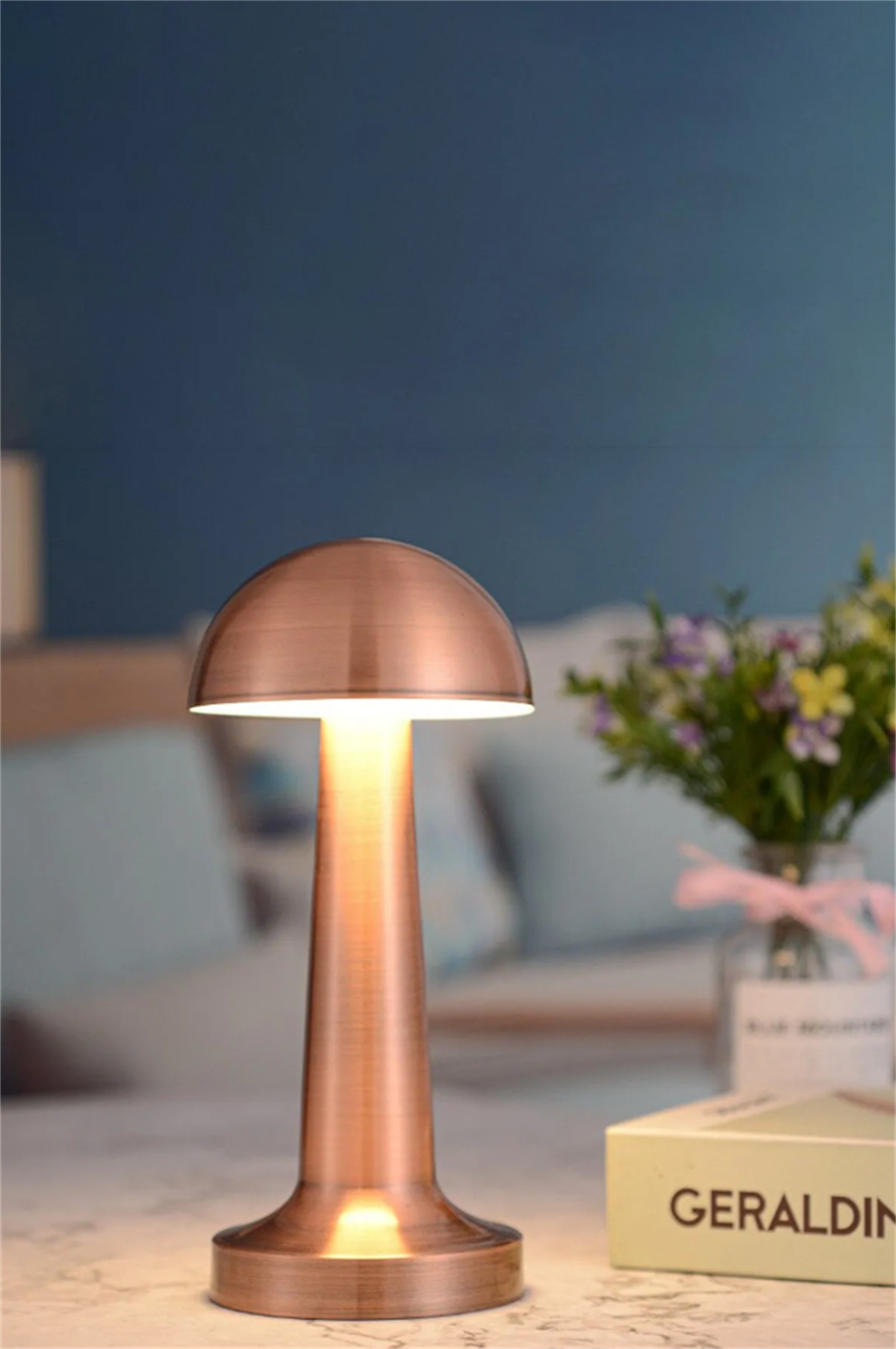 MiniHome Mantar Model Dimmerli Şarjlı Retro Masa Lambası Rose Gold