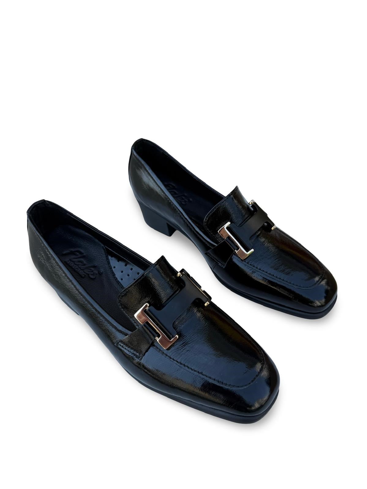 26143249A Hakiki Deri Kadın Loafer Babet Siyah Rugan