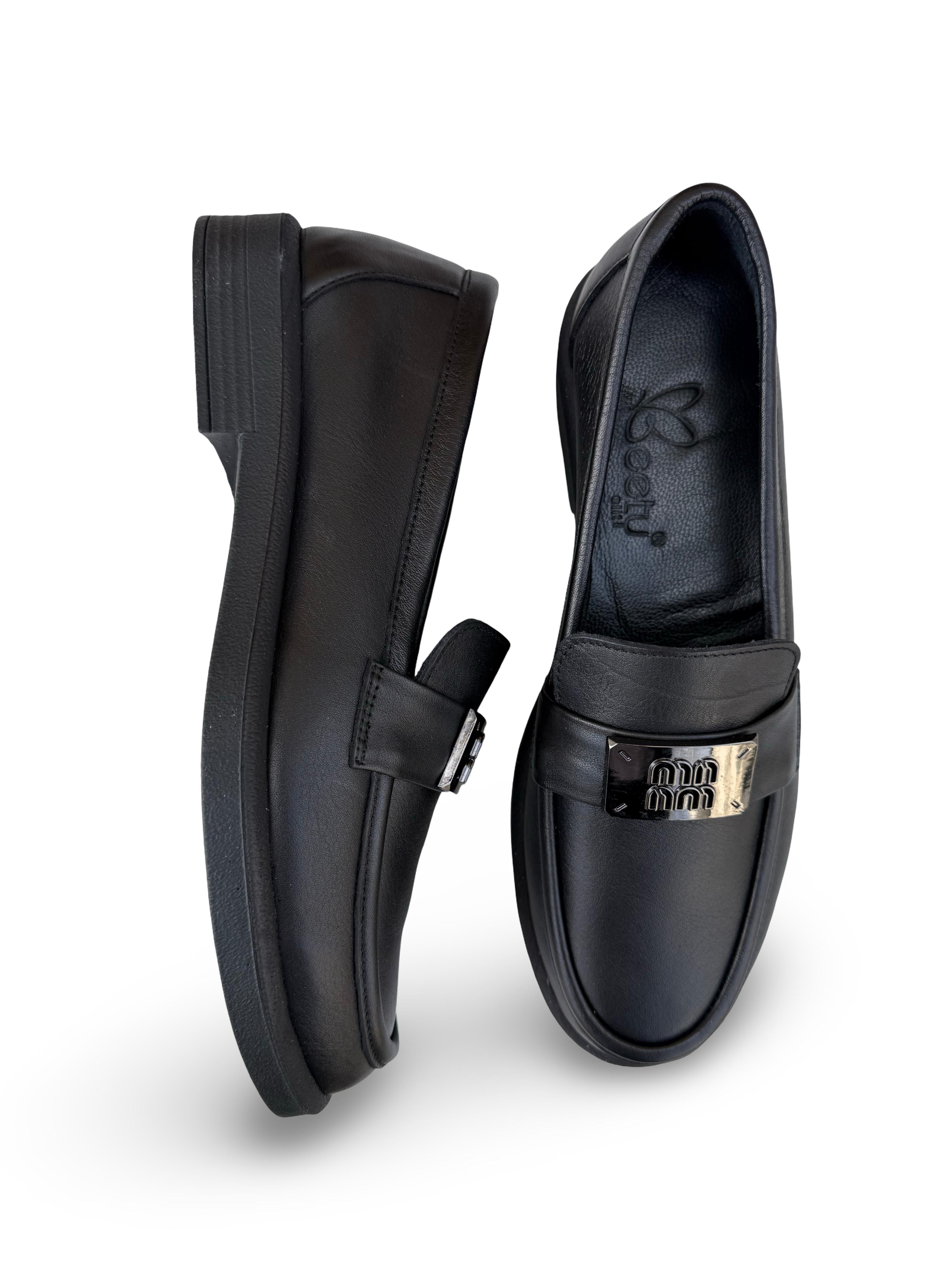 Bty04528 Hakiki Deri Kadın Loafer & Babet Siyah