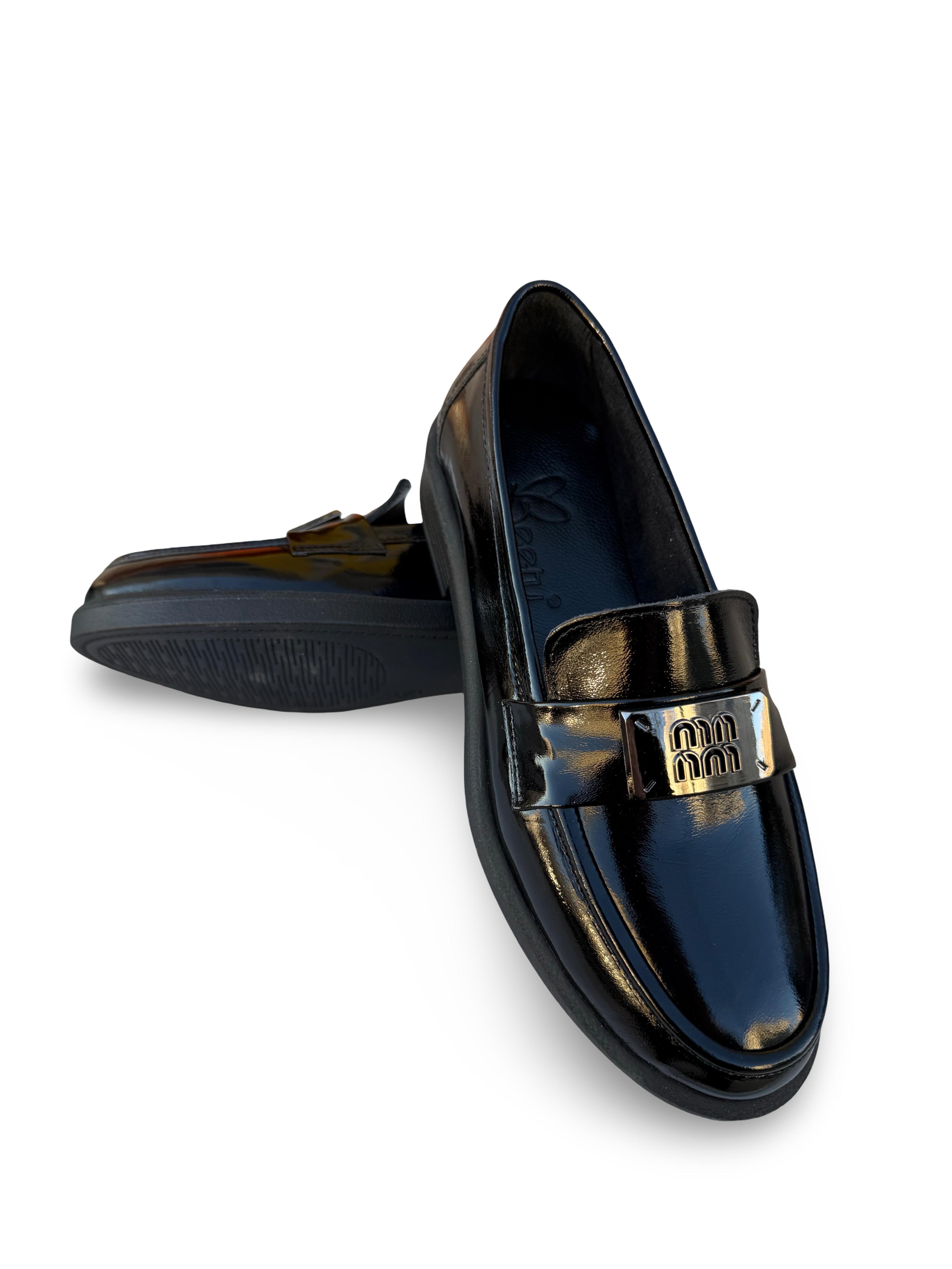 Bty04528 Hakiki Deri Kadın Loafer & Babet Siyah Rugan