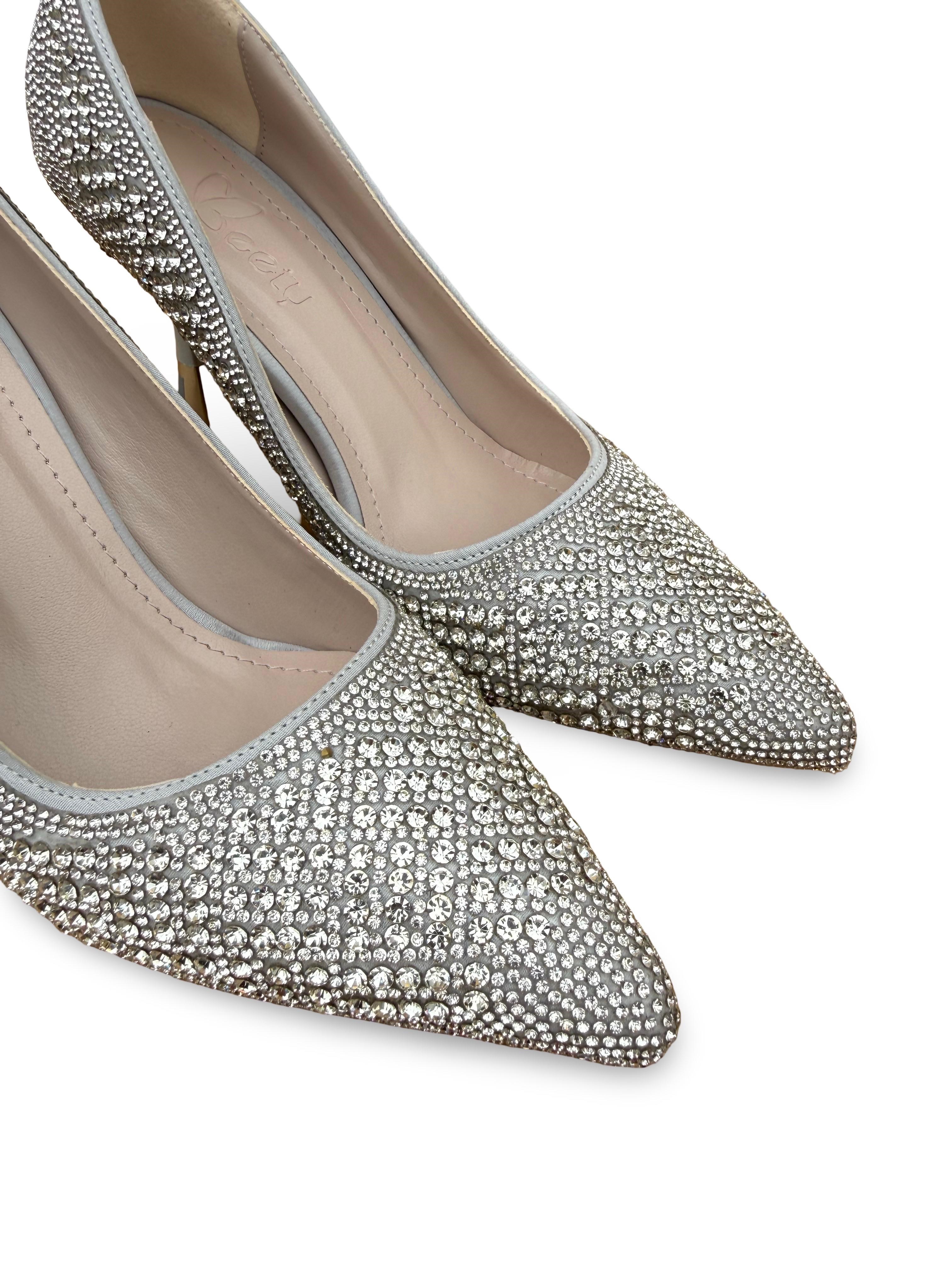 Bty2387103 Taşlı Kadın Stiletto Gümüş