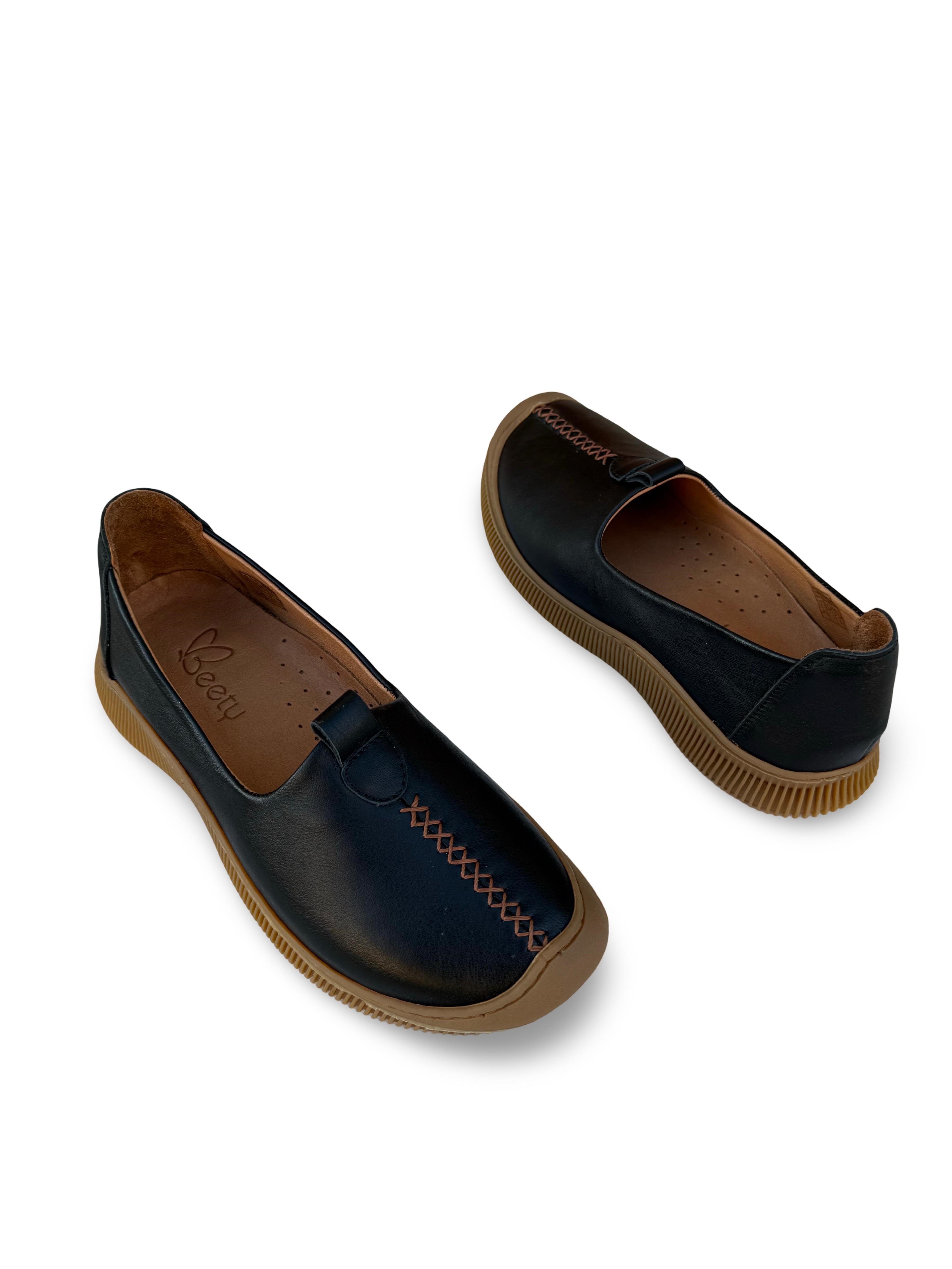Bty260700 Hakiki Deri Comfort Taban Kadın Casual Ayakkabı Siyah