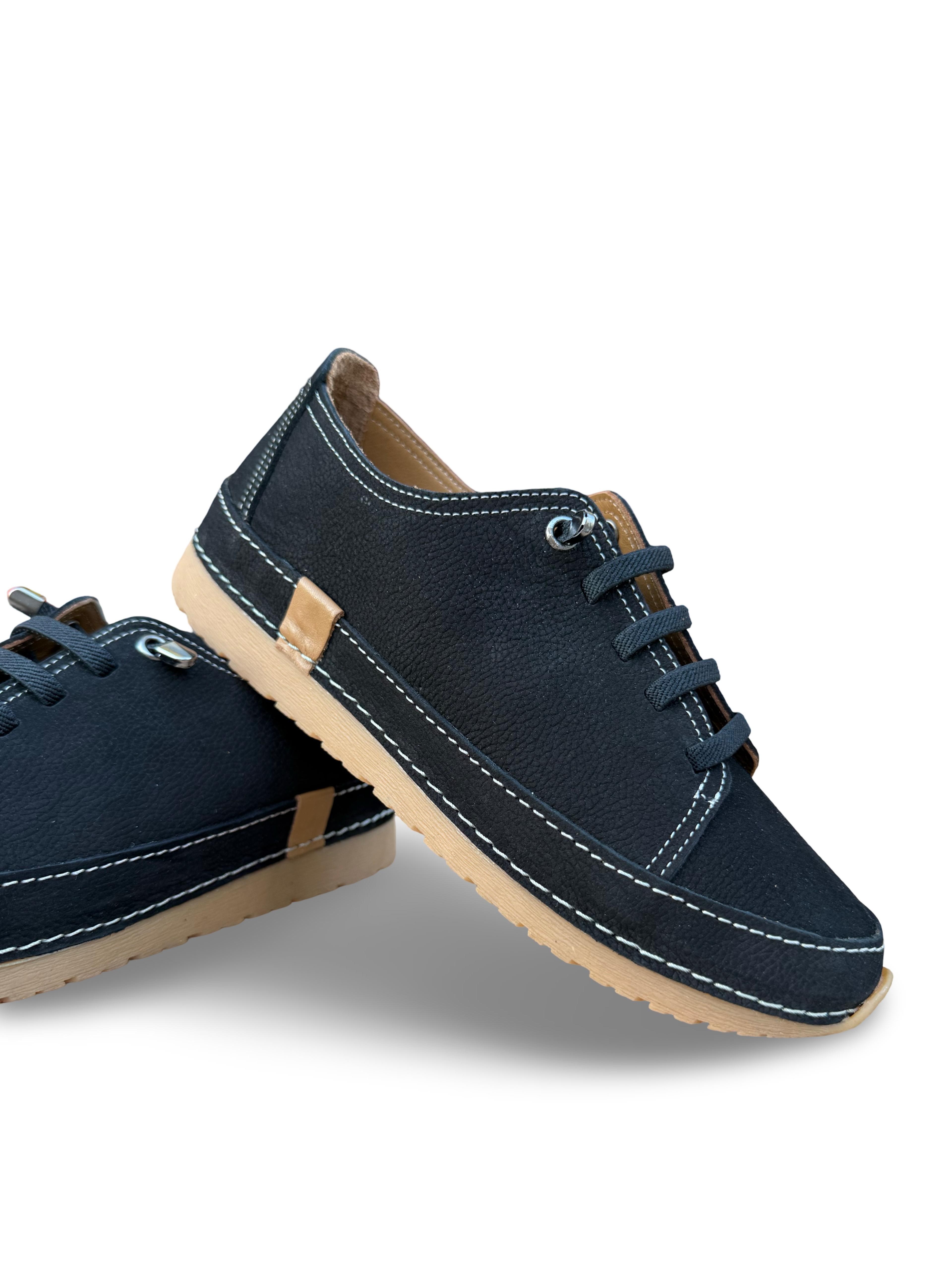 Bty262RC1 Hakiki Deri Kadın Comfort Taban Casual Ayakkabı Siyah Nubuk