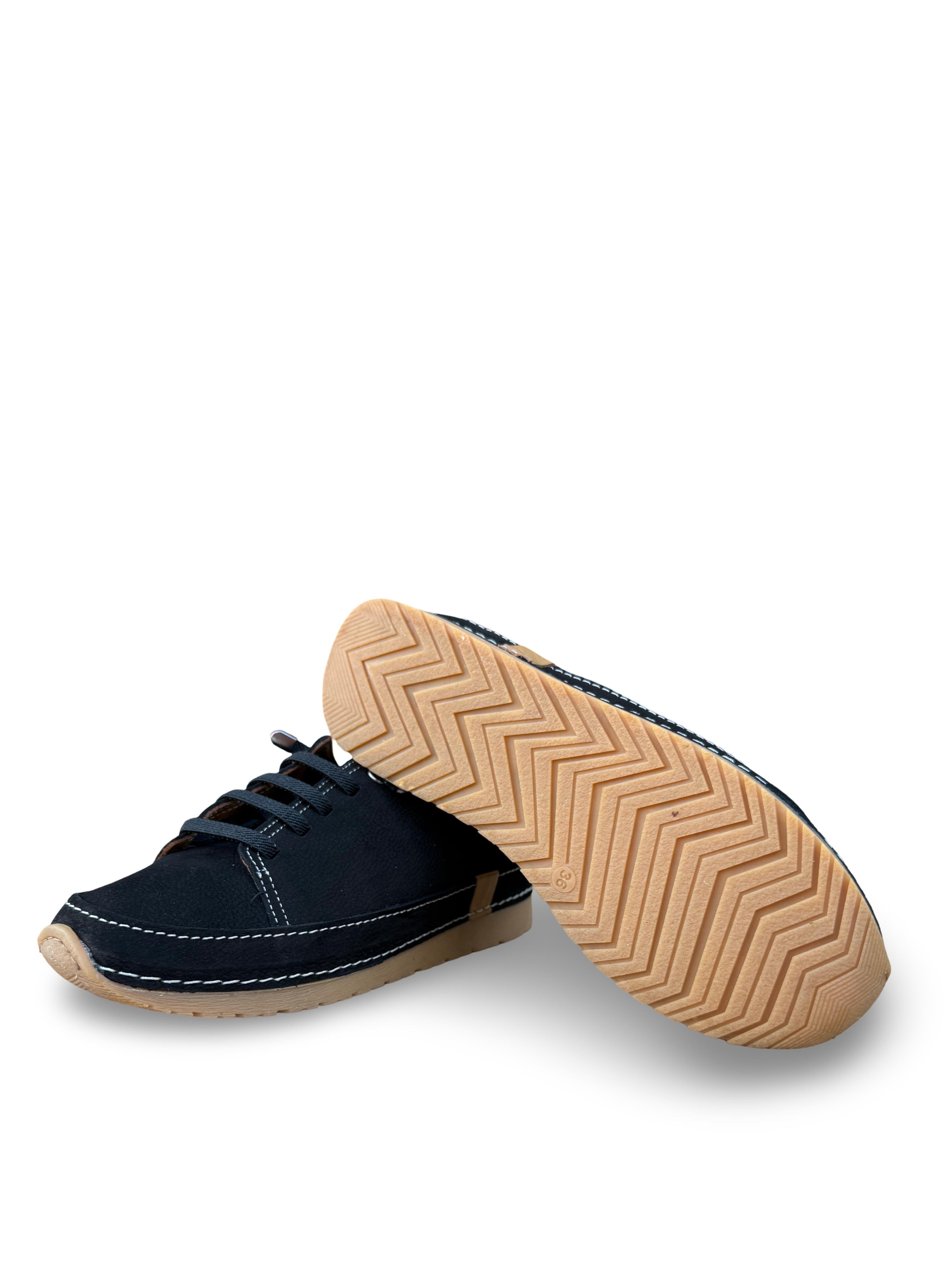 Bty262RC1 Hakiki Deri Kadın Comfort Taban Casual Ayakkabı Siyah Nubuk