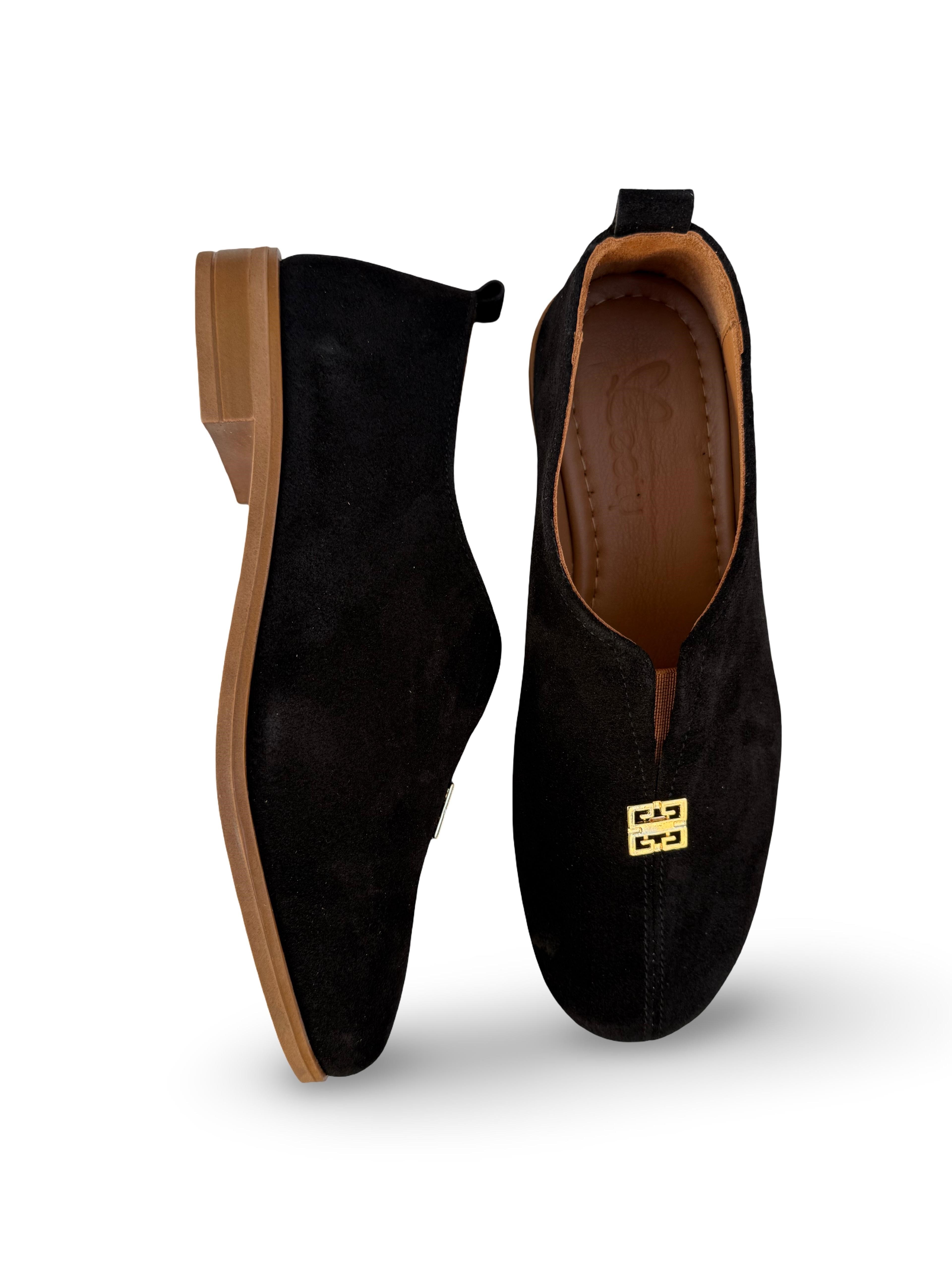 Bty2640069 Hakiki Süet Deri Kadın Loafer & Babet Siyah Süet